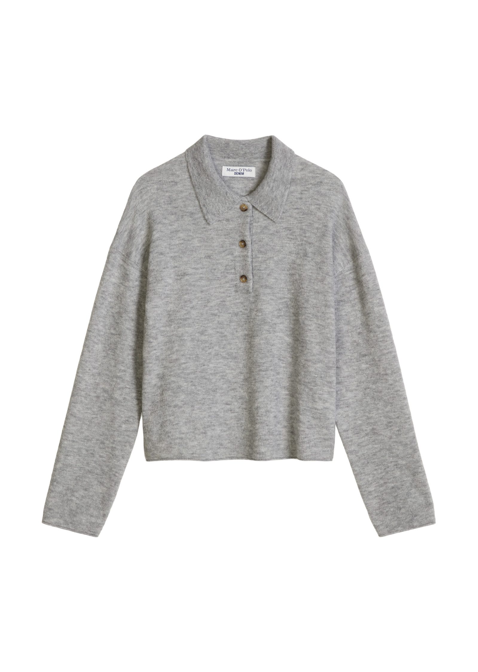 Marc O'Polo DENIM Langarm-Poloshirt Strick, relaxed aus Bouclé-Garn, mit Schurwolle – Bild 5 von 5
