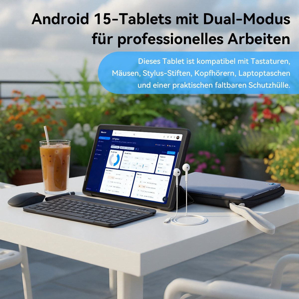 BUFO 10 Zoll Android 15, 4GB RAM 128 GB, mit Tastatur Maus Stift hülle Tablet (10", 128 GB, Android 15, mit AF und Blitz, zwei 1W-Lautsprecher + zwei Mikrofone)