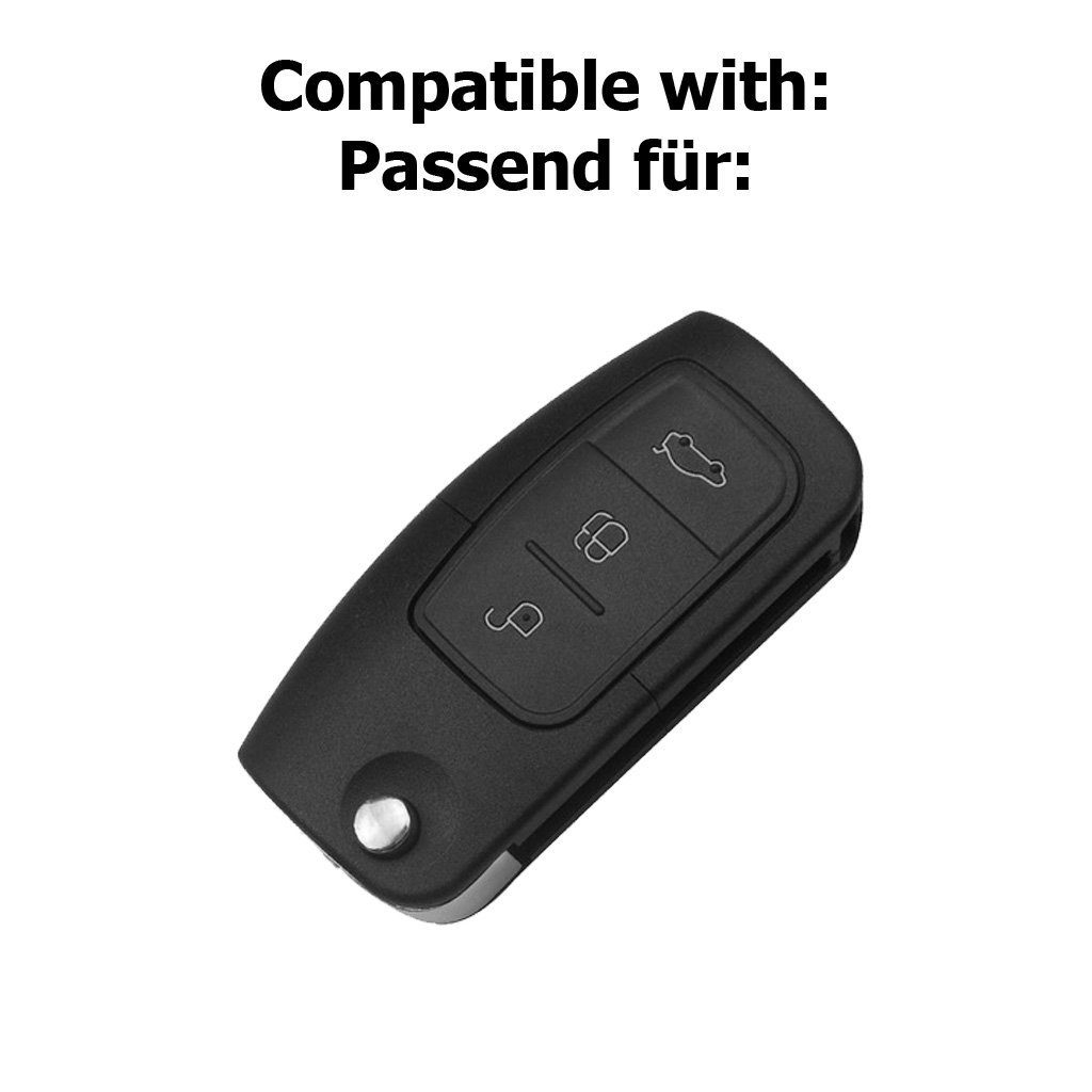 mt-key Schlüsseltasche Autoschlüssel Softcase Focus S-Max Ford C-Max Schutzhülle Silikon Kuga Knopf Grau, Fiesta für Ecosport Klappschlüssel 3