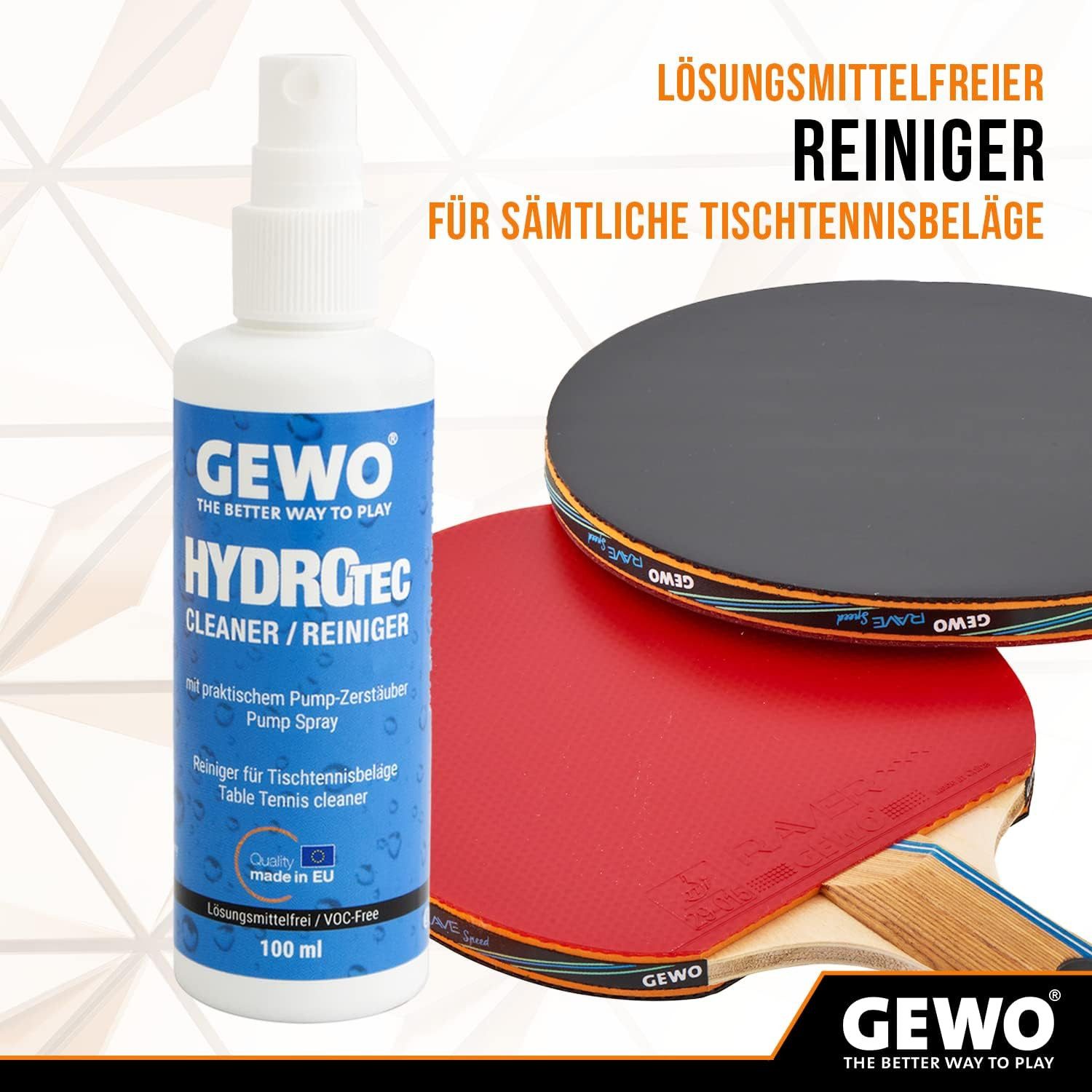 Gewo Tischtennisschläger Tischtennis Reinigunger für Beläge HydroTec, lösungsmittelfrei, 100ml