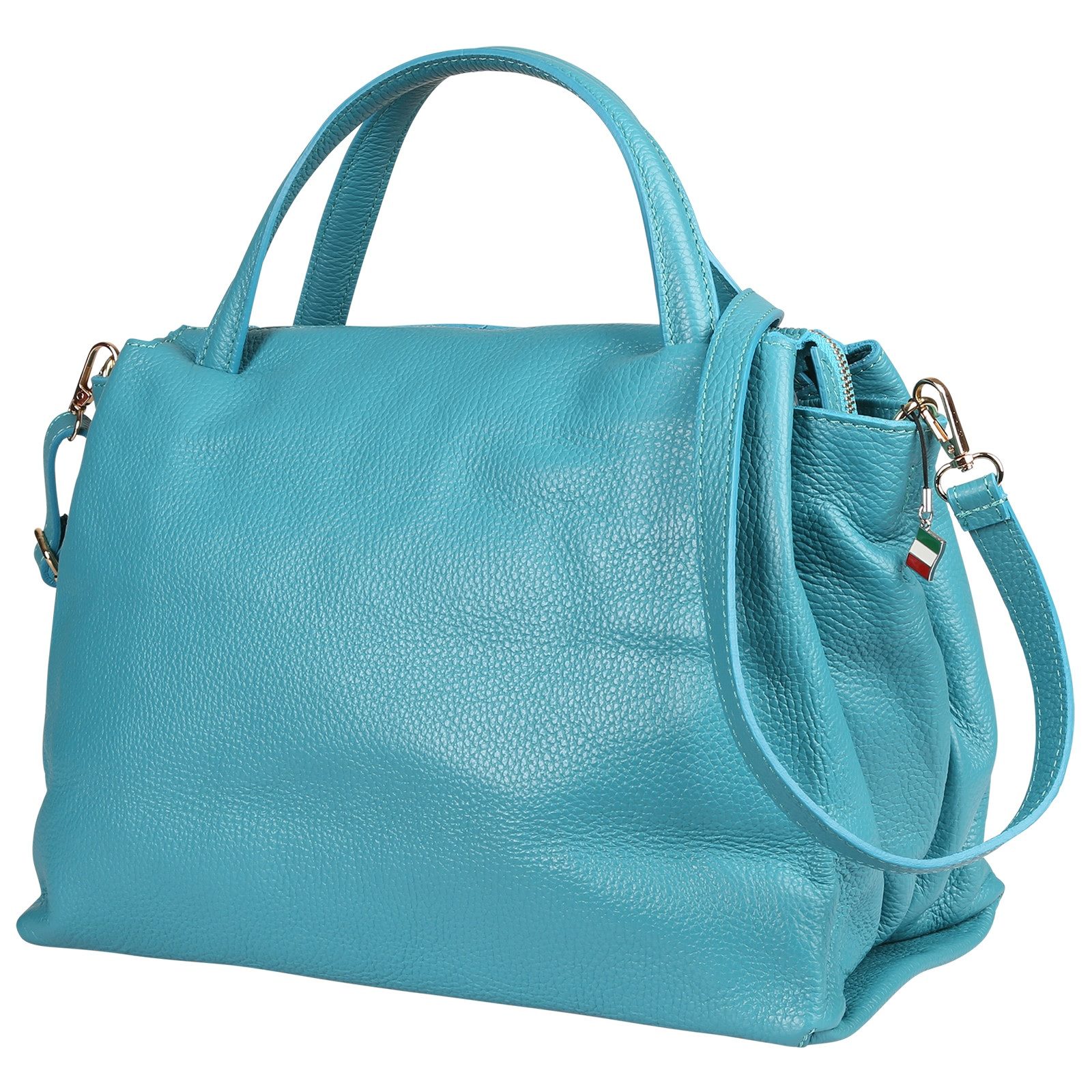 FLORENCE Handtasche Florence Damen Handtasche Leder Tasche (Handtasche), Damen Handtasche Leder, türkis ca. 36cm x 25cm hoch