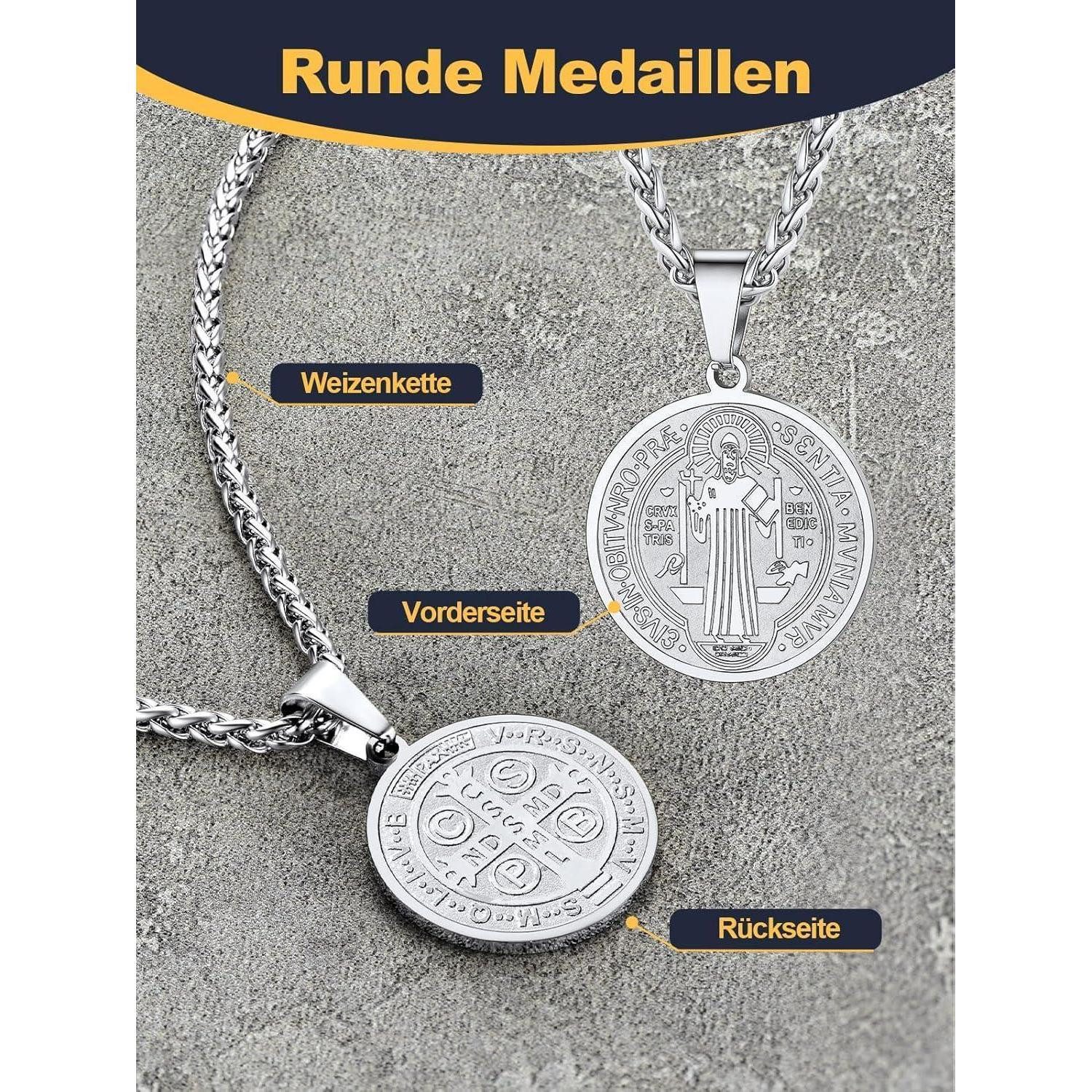 LuxusKollektion Kette und Anhänger Set Herren Benediktusmedaille Anhänger Halskette Edelstahl Schmuck 316L 22 – Bild 4 von 5