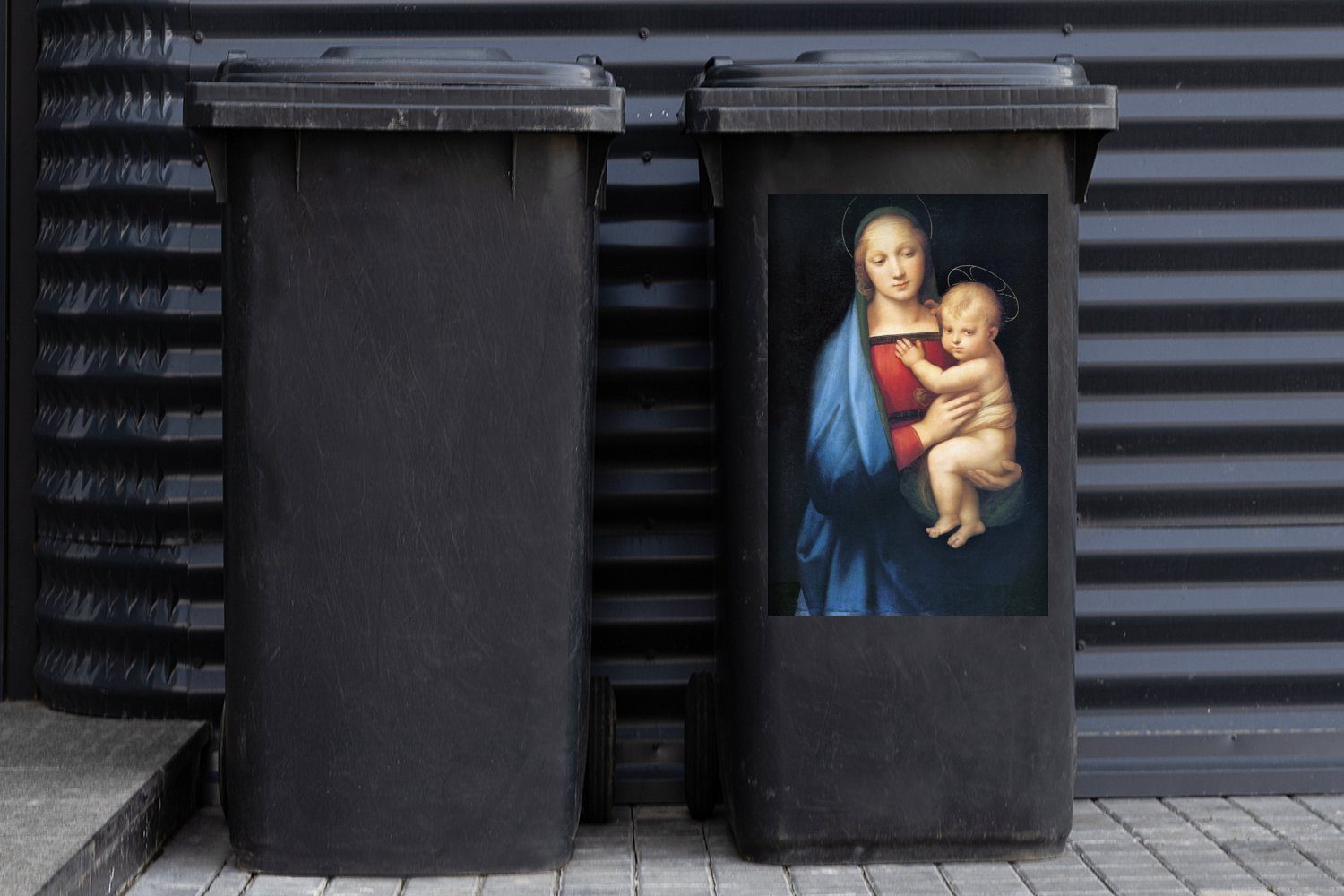 MuchoWow Wandsticker Madonna des Großherzogs Abfalbehälter Sticker, Raphael (1 Mülleimer-aufkleber, St), Container, Mülltonne, Raffaello 