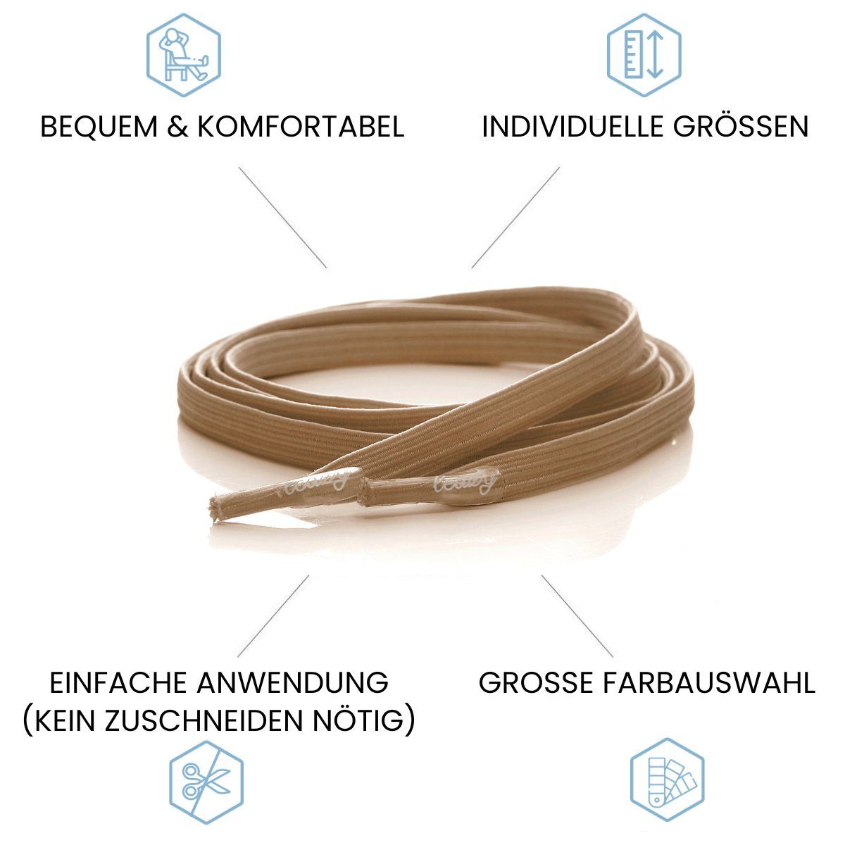 leazy Schnürsenkel ohne Binden Flache Elastische Schuhbänder zum Einhaken, Beige Gummischnürsenkel für Kinder und Erwachsene