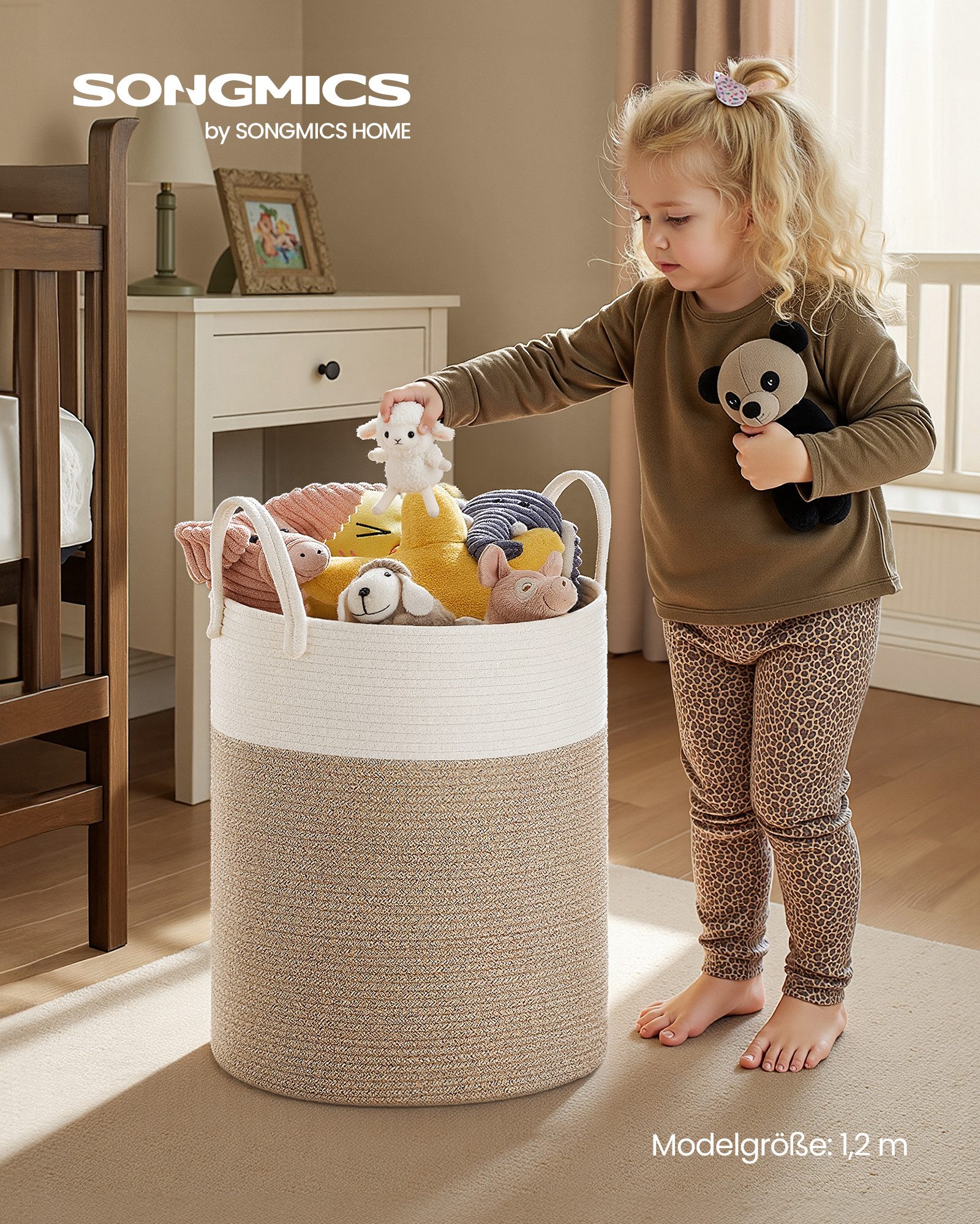 SONGMICS Wäschekorb,Wäschesammler für Kinder, Aufbewahrungskorb, für Decken, Kinderzimmer, mit Henkel, Kuscheltier Aufbewahrung, Schlafzimmer, 60 L