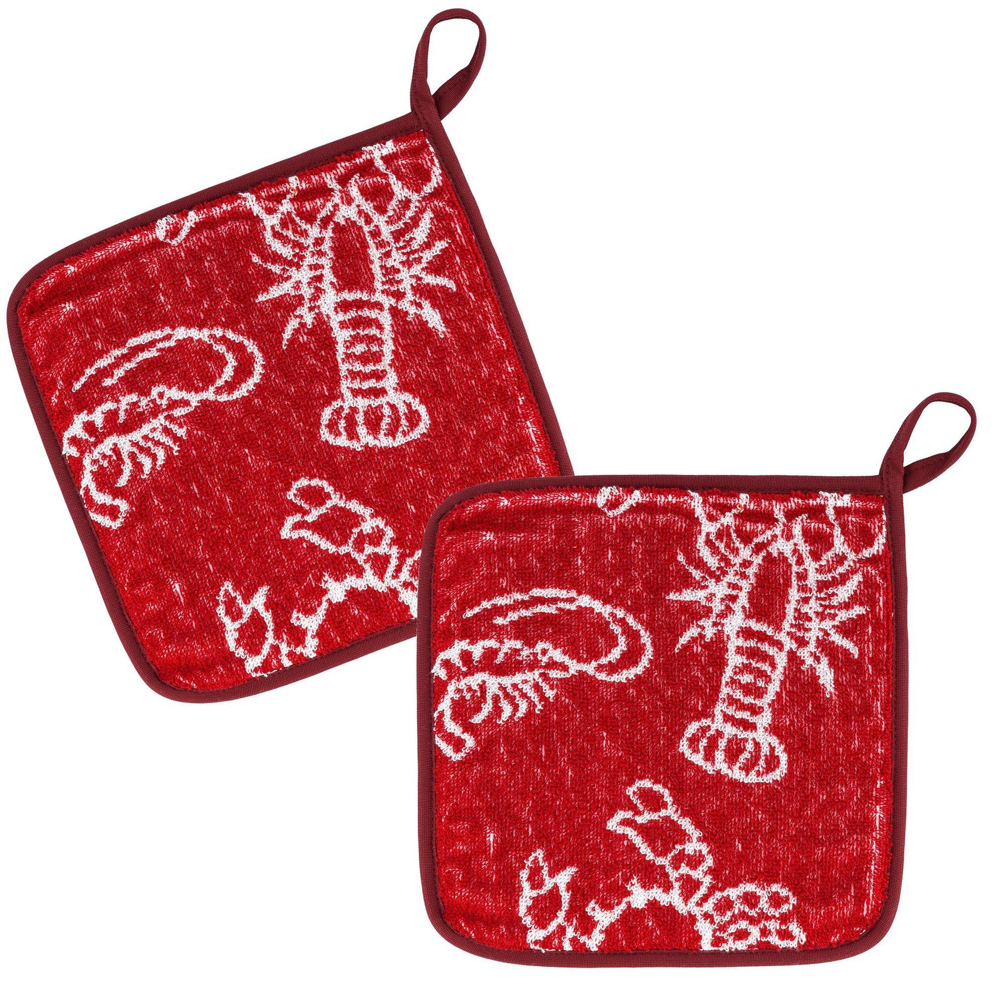 Kracht Topflappen Seafood, (Set, 2-tlg., Set), 2er Set Topflappen, Baumwoll Frottier, ca. 22x22 cm