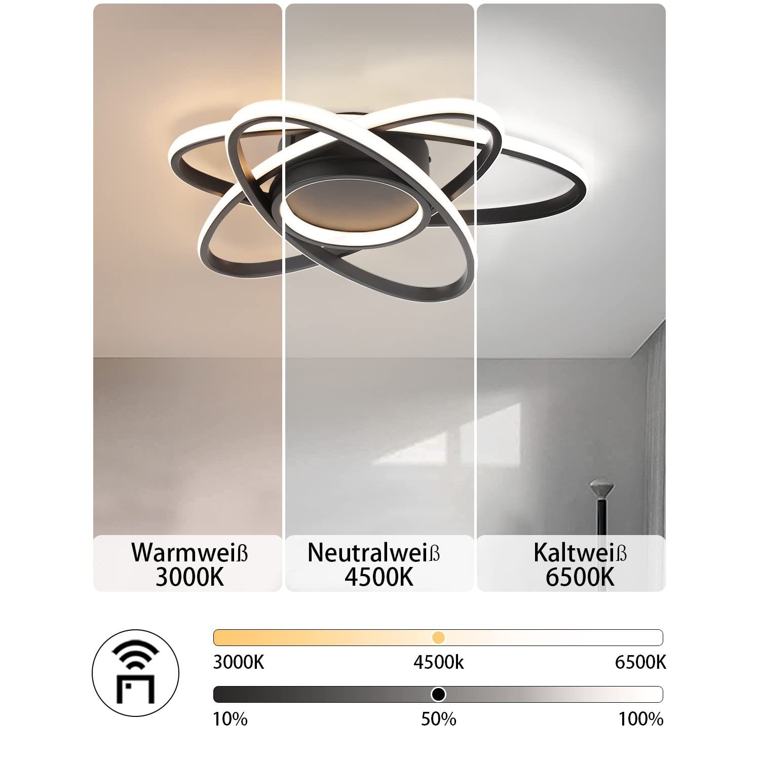 ZMH LED Deckenleuchte Whonzimmer Modern 3 Oval Deckenlampe 3000-6500K mit F günstig online kaufen