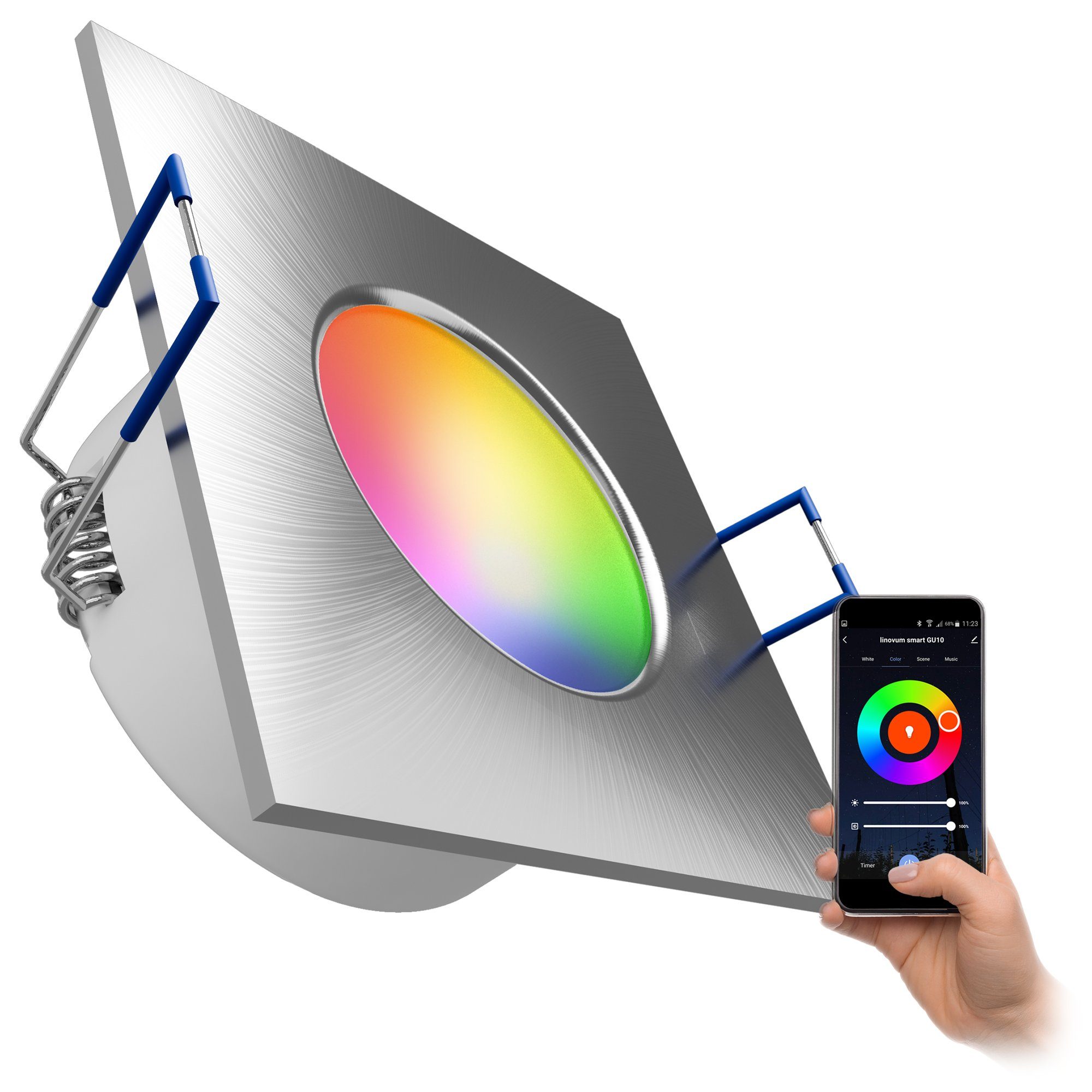 linovum LED Einbaustrahler »WEEVO Einbaustrahler IP44 in flach, eckig &  silber mit LED Smart RGBW steuerbar via App«