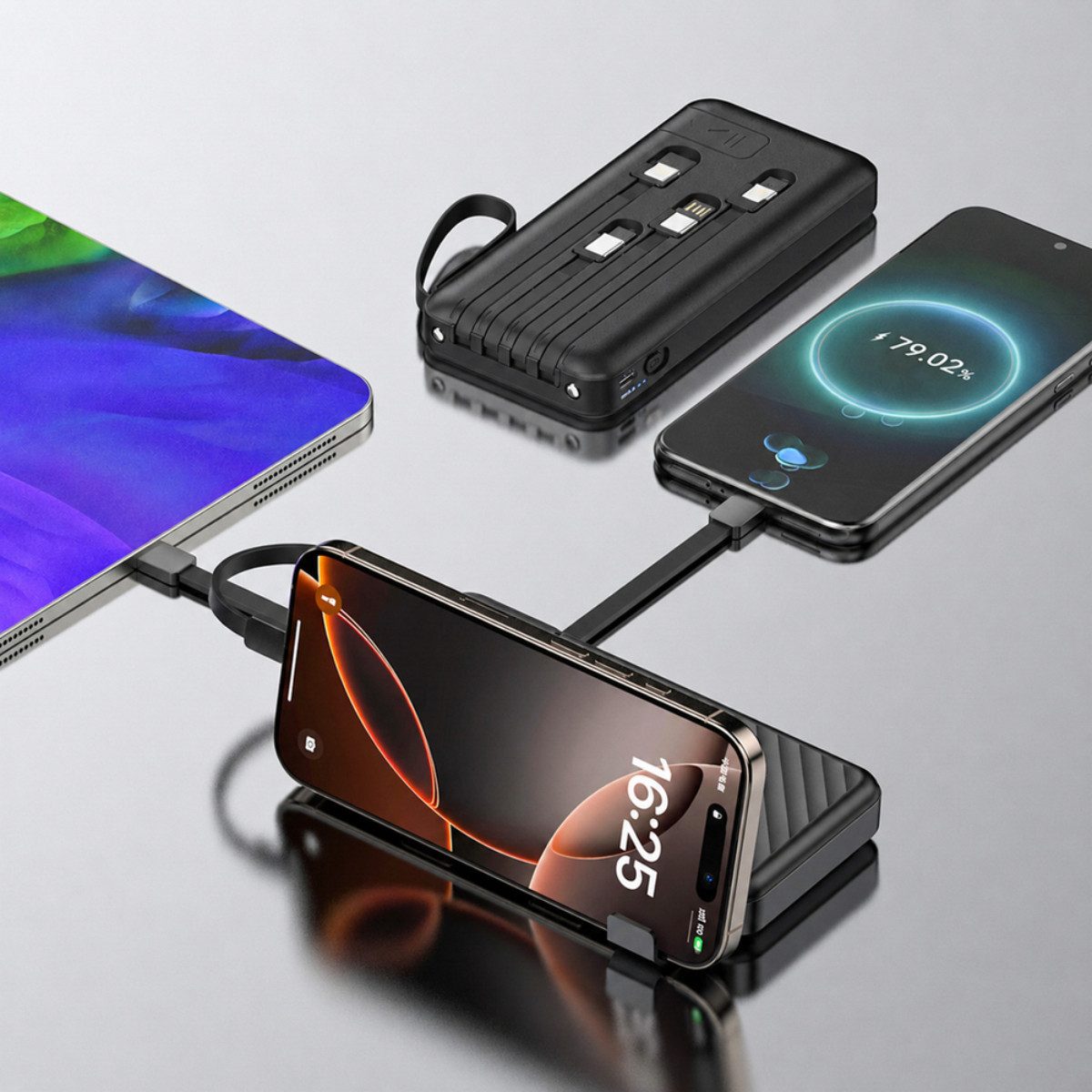 Wozinsky W11 Powerbank 10000 mAh (5 V), Integrierte Kabel, Handyhalterung und LED-Leuchte – Bild 2 von 5