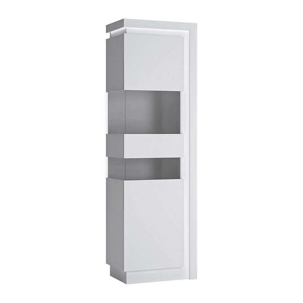 Lomadox Vitrine LYNDHURST-129 weiß Hochglanz, Türanschlag links, B/H/T 60/198,5/42 cm