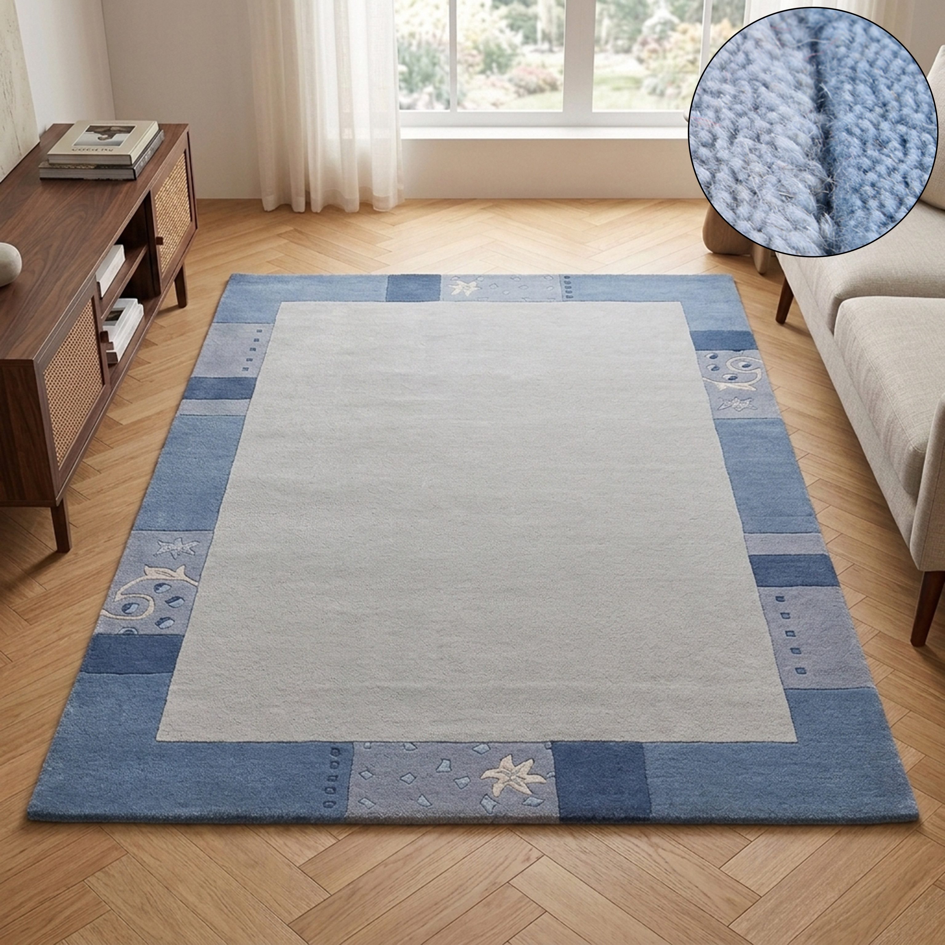 THEKO Wollteppich Royal Ganges, rechteckig, Höhe: 13 mm, 95% Wolle, mit Bordüre, ideal im Wohnzimmer & Schlafzimmer