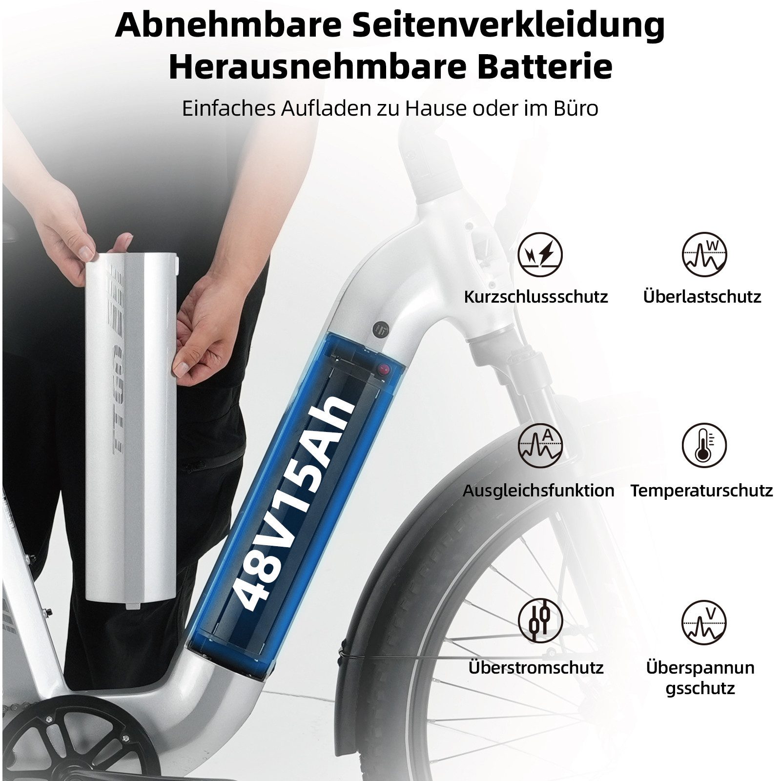 Vankel E-Bike Cityrad 28 Zoll, SUV, Fully, 720Wh bis zu 140km, Drehmomentsensor, Bremslicht, 7 Gang Shimano ARDTY300D Schaltwerk, Kettenschaltung, Heckmotor, 72 – Bild 3 von 5