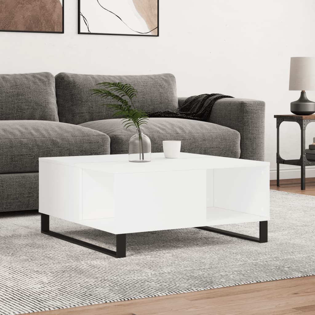 furnicato Couchtisch Weißer aus Holzwerkstoff und Metall 80 x 80 x 36,5 cm (1-St), Stabiler Wohnzimmertisch mit Stauraum und feuchtbeständiger Fläche