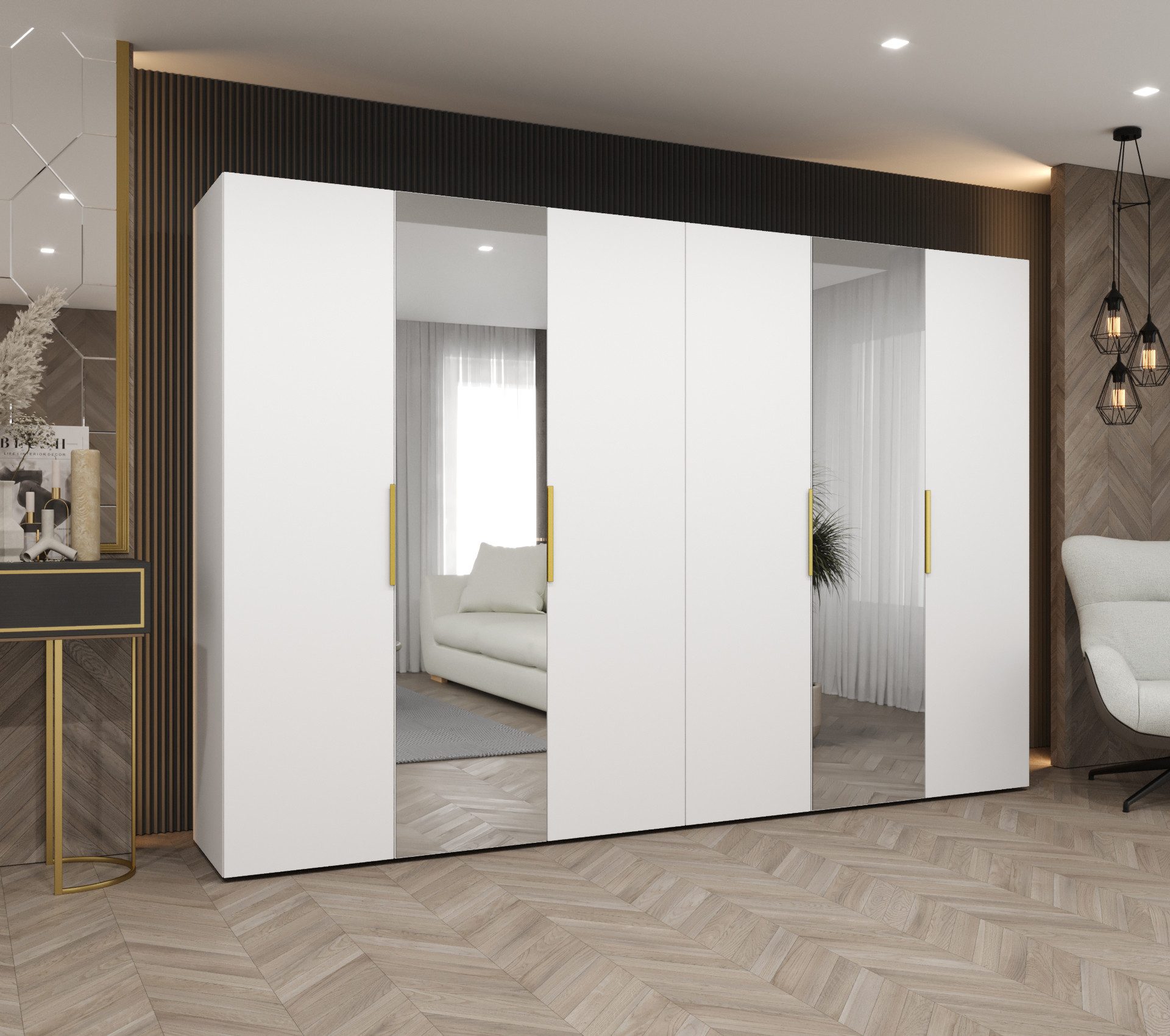 MOEBLO Drehtürenschrank SOLENA 2 (mit Spiegel – Moderner Kleiderschrank mit Soft-Close, Einlegeböden & Kleiderstange, verschiedene Breiten & Farben, Schrank Garderobe Schlafzimmer Drehtürenschrank) (BxHxT): 100/150/200/250/300x202x52 cm