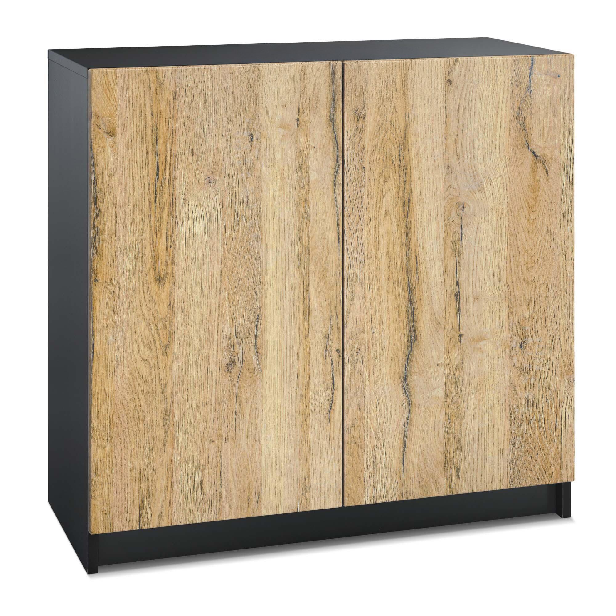 InnoFurn Kommode Elona Bürokommode (Aktenkommode, Schwarz matt (82 x 78 x 37 cm), Büroschrank mit Soft-Close & Push-to-Open