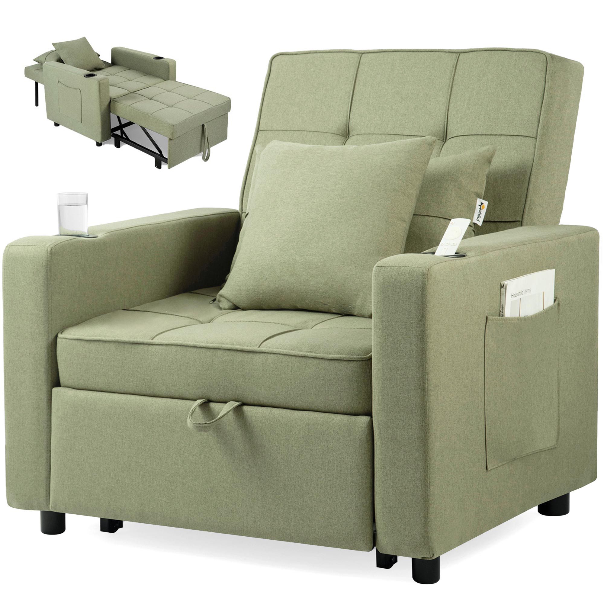 Makika Relaxliege Schlafsessel Schlafsofa Couch Tommy klappbar in Grün günstig online kaufen