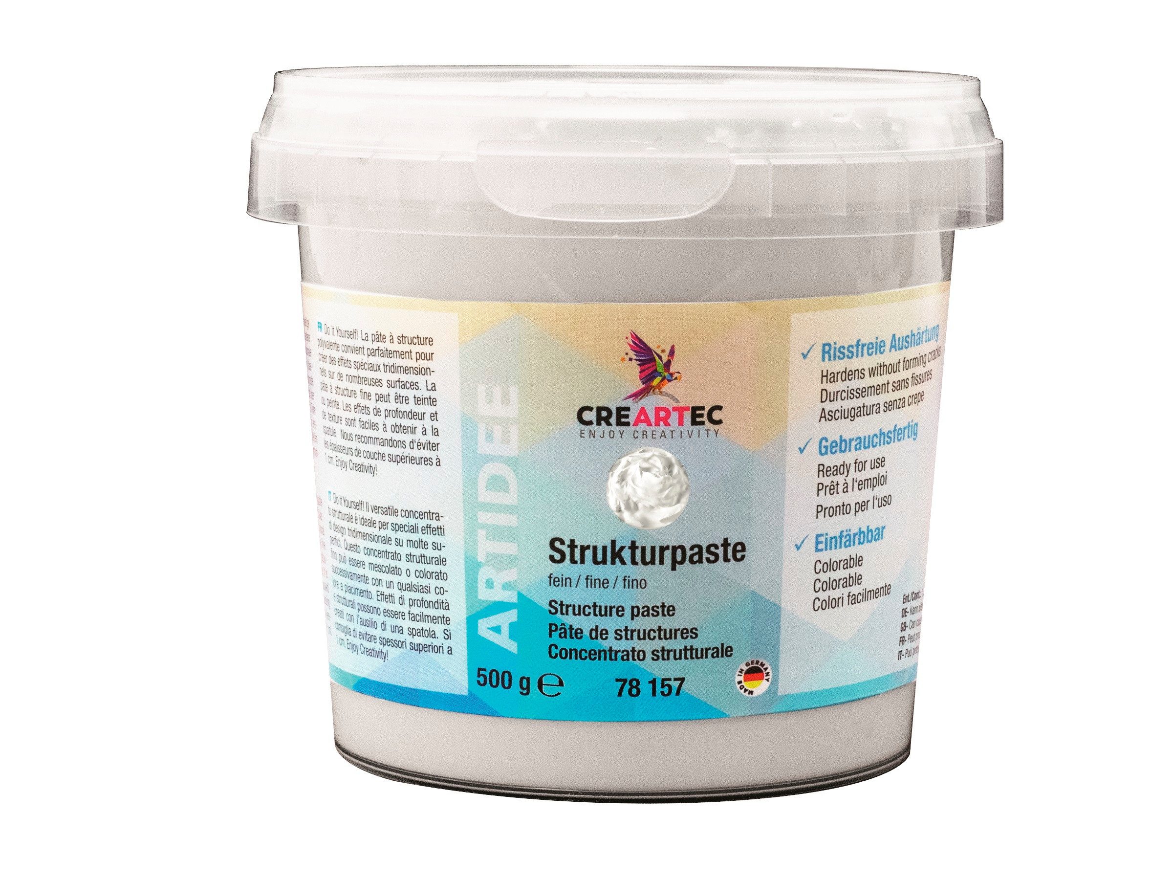 CREARTEC Strukturpaste 78157, Strukturpaste Fein Weiß - 500g -, fürs 3D Verarbeiten glatter Strukturen und Konturen - Made in Germany