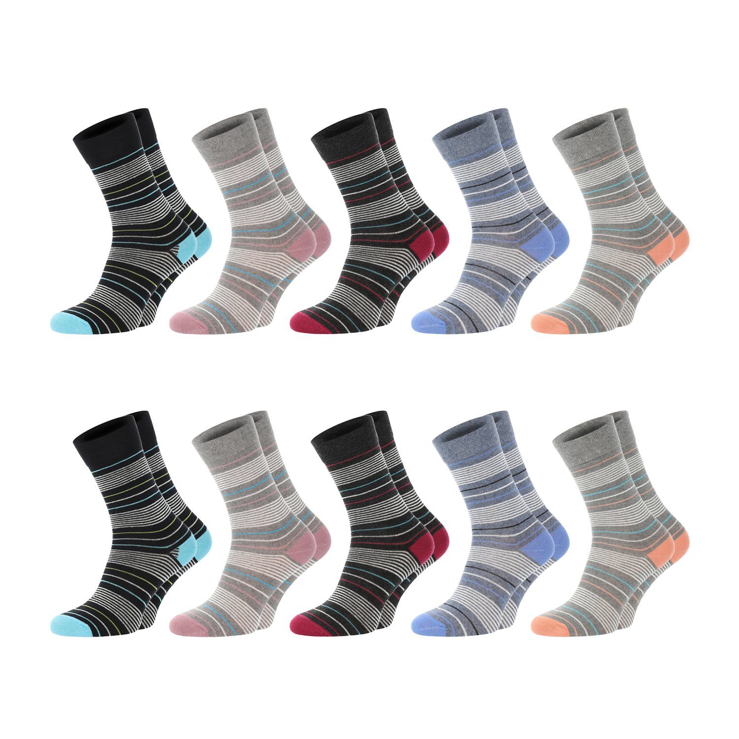Basicsocken Streifen Damensocken Baumwollsocken blau grau schwarz gestreift