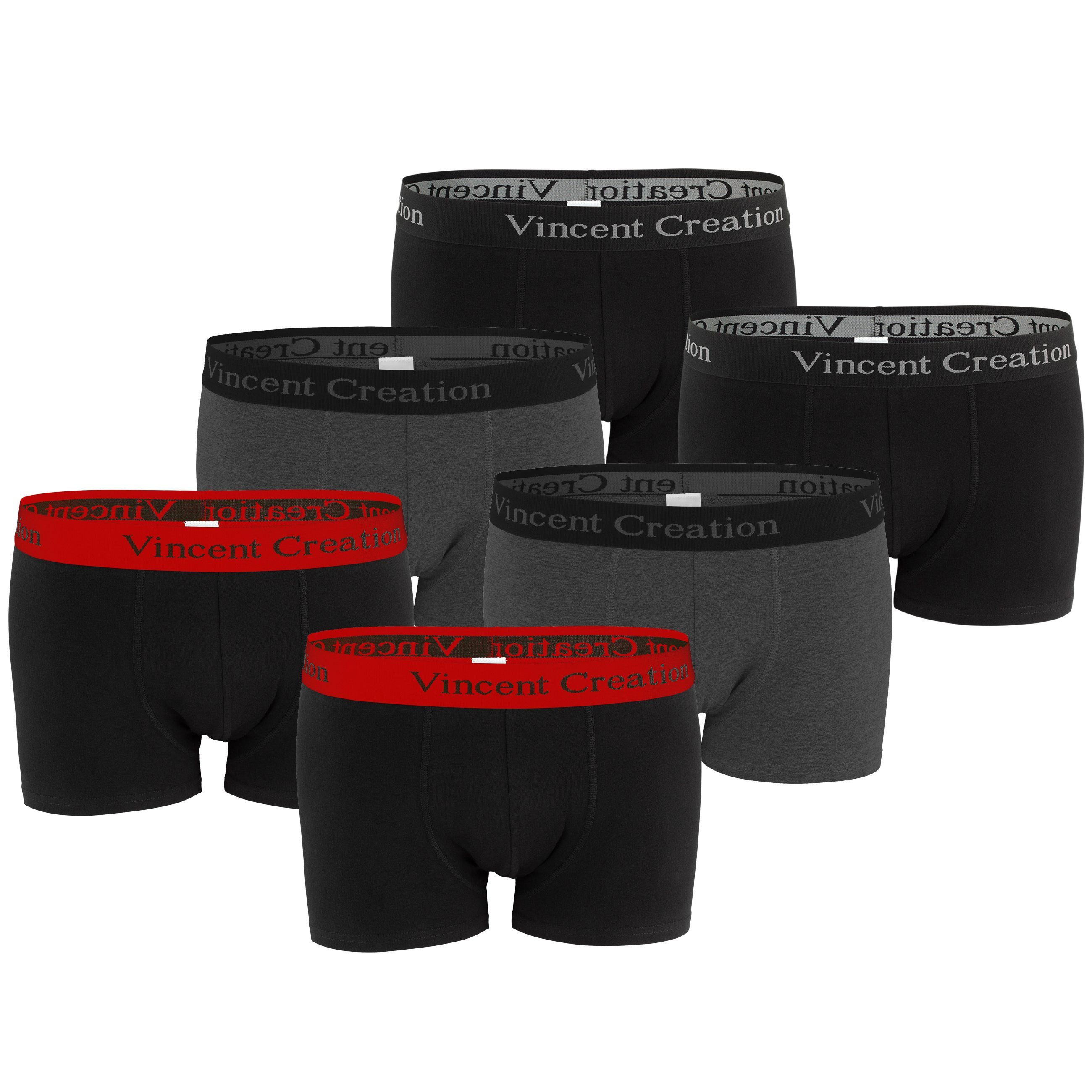 Vincent Creation® Boxershorts (6-St) angenehm stretchiger Baumwollmix schwarz-rot/anthrazit/schwarz