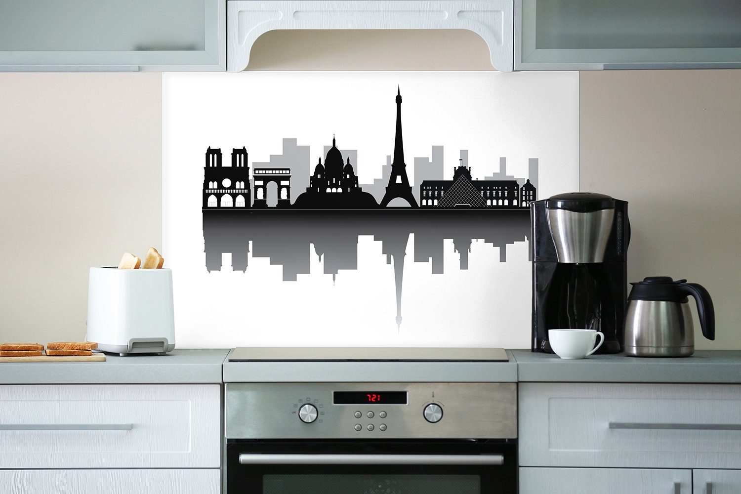 Sehenswürdigkeiten, Küchenrückwand (1-tlg) Wallario Silhouetten Pariser