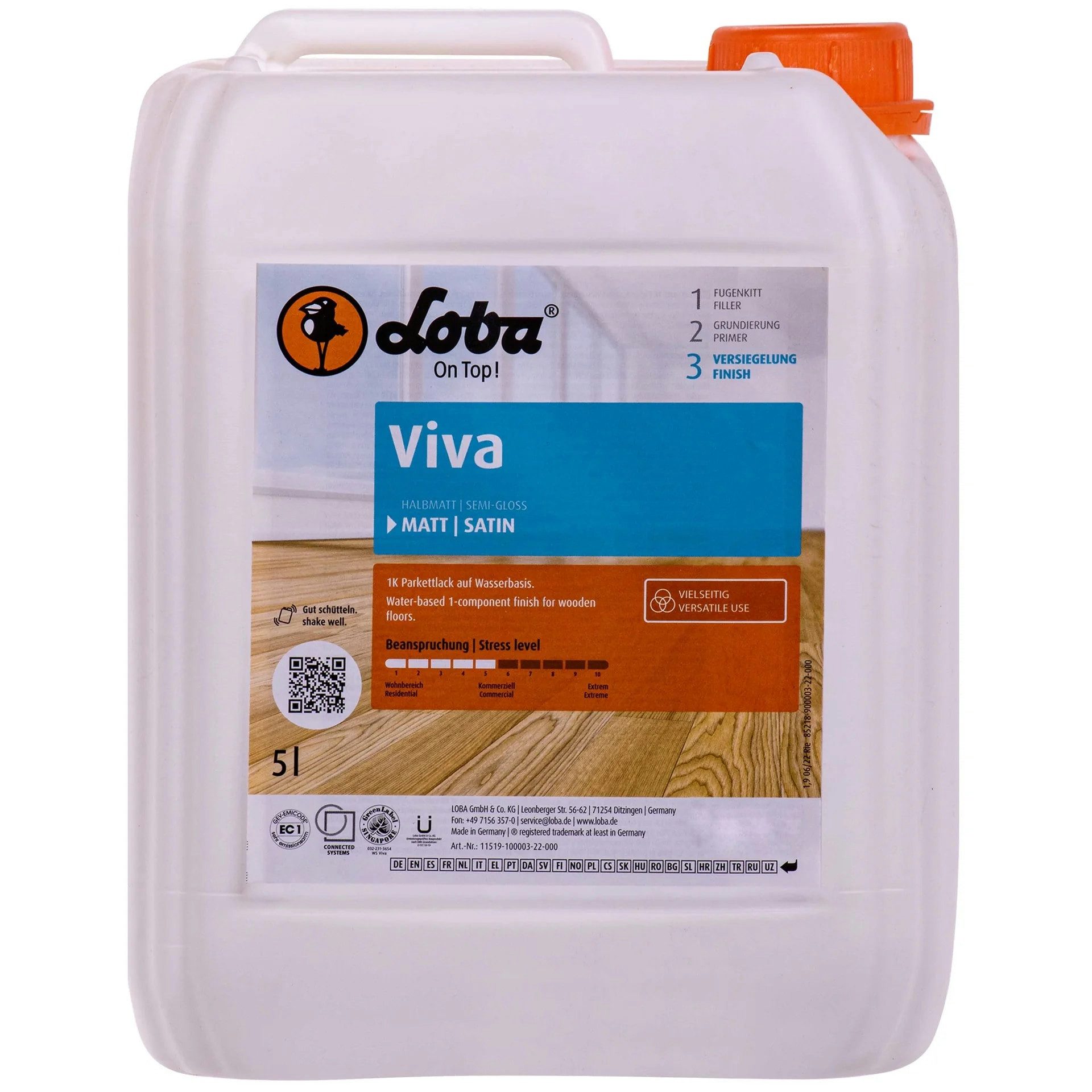 Loba Treppen- und Parkettlack LOBA Viva 5 Liter matt 1K Parkettlack, Hohe Abriebfestigkeit