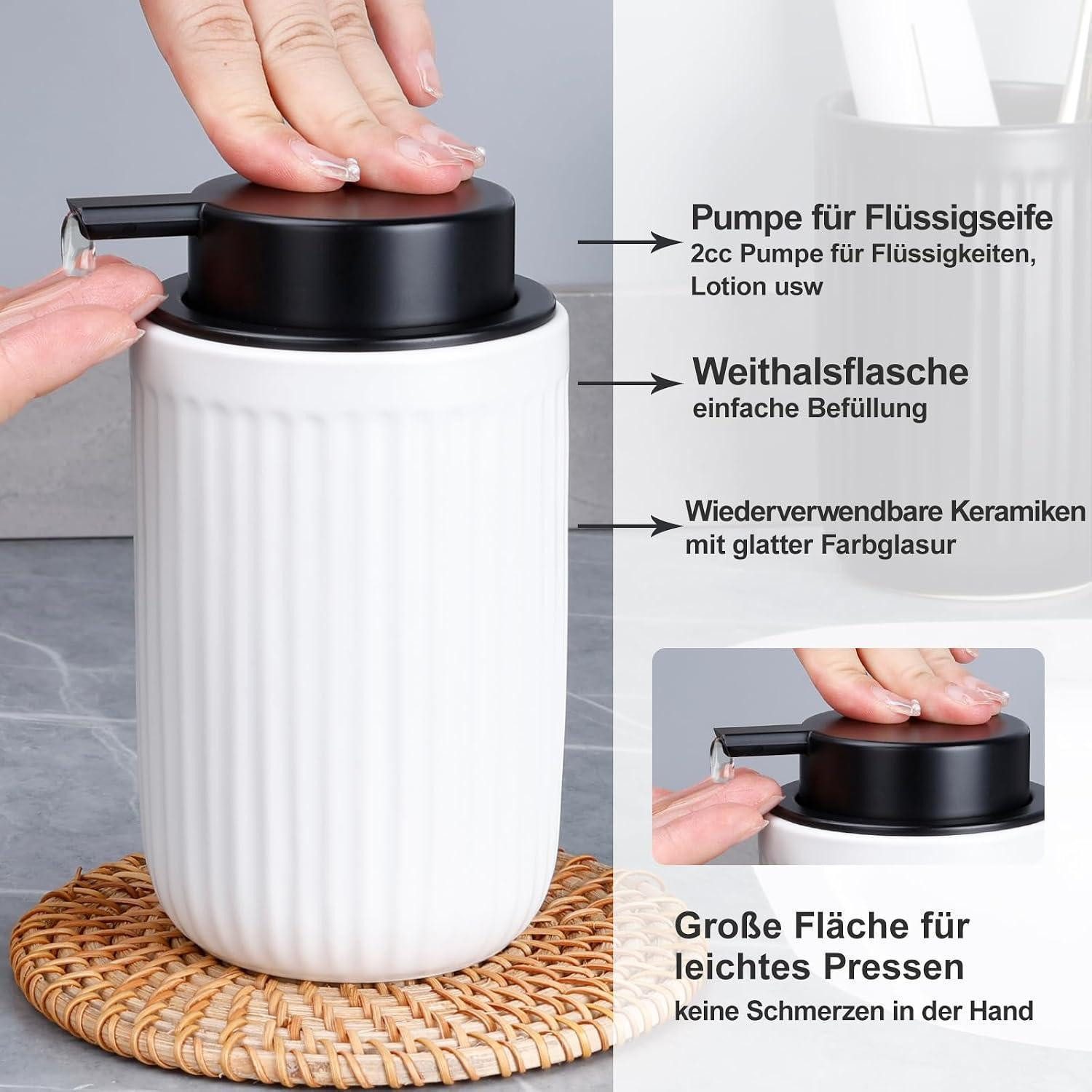 LuxusKollektion Seifenspender Seifenspender Keramik Streifen Weiß 350ml