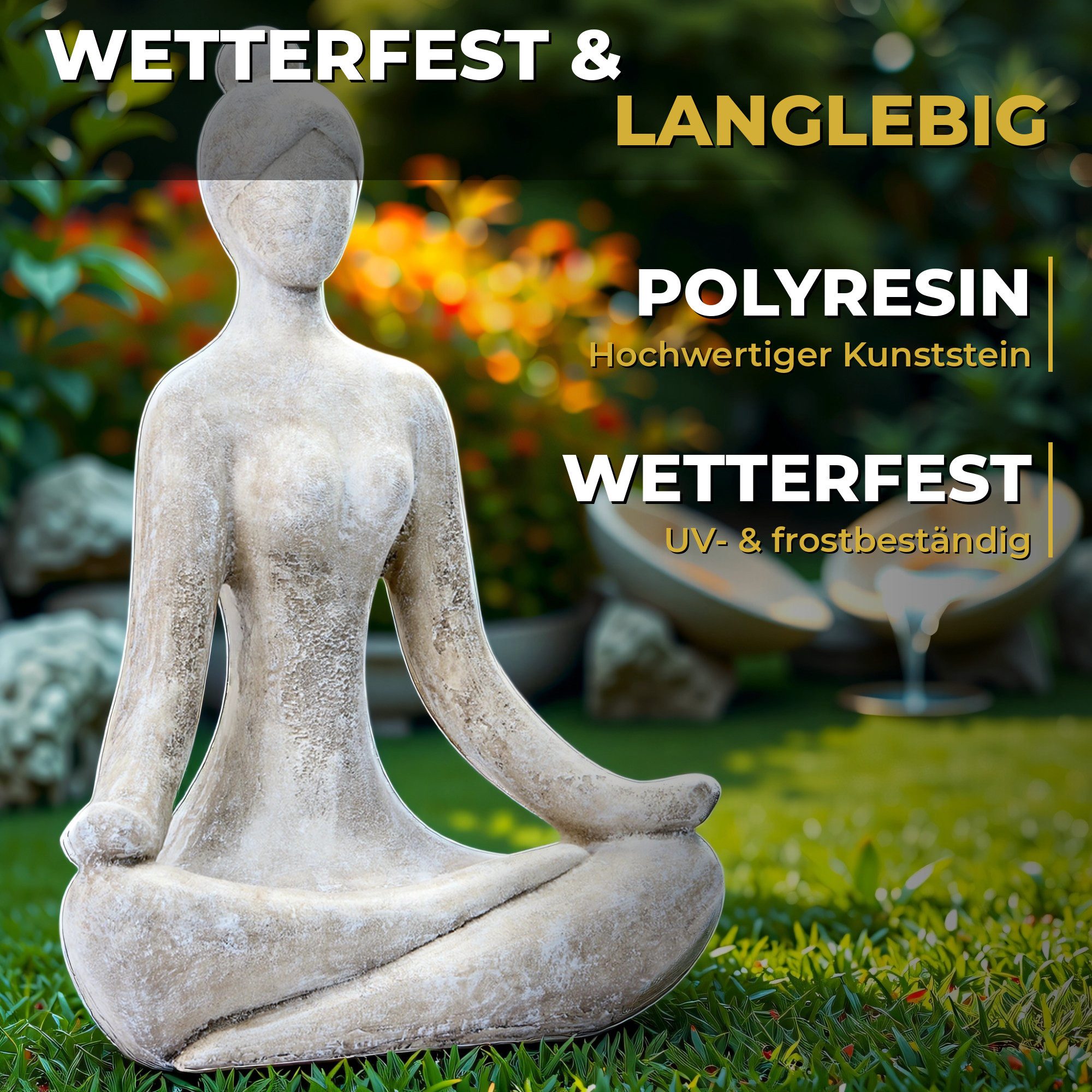 INtrenDU Gartenfigur Dekofigur Gartenfigur Yogalady 46cm, wetterfest