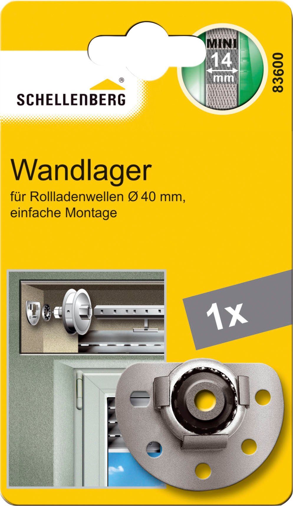 SCHELLENBERG Wandlager Mini für Achtkantwellen mit 40 mm Durchmesser (Set, 1-St), inkl. Kugellager zur Verbindung zwischen Wand und Walzenhülse