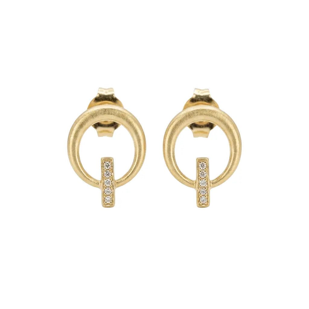 Suzan Gold Paar Ohrstecker 375 Echtgold Circlessence Bar runder Zirkonia