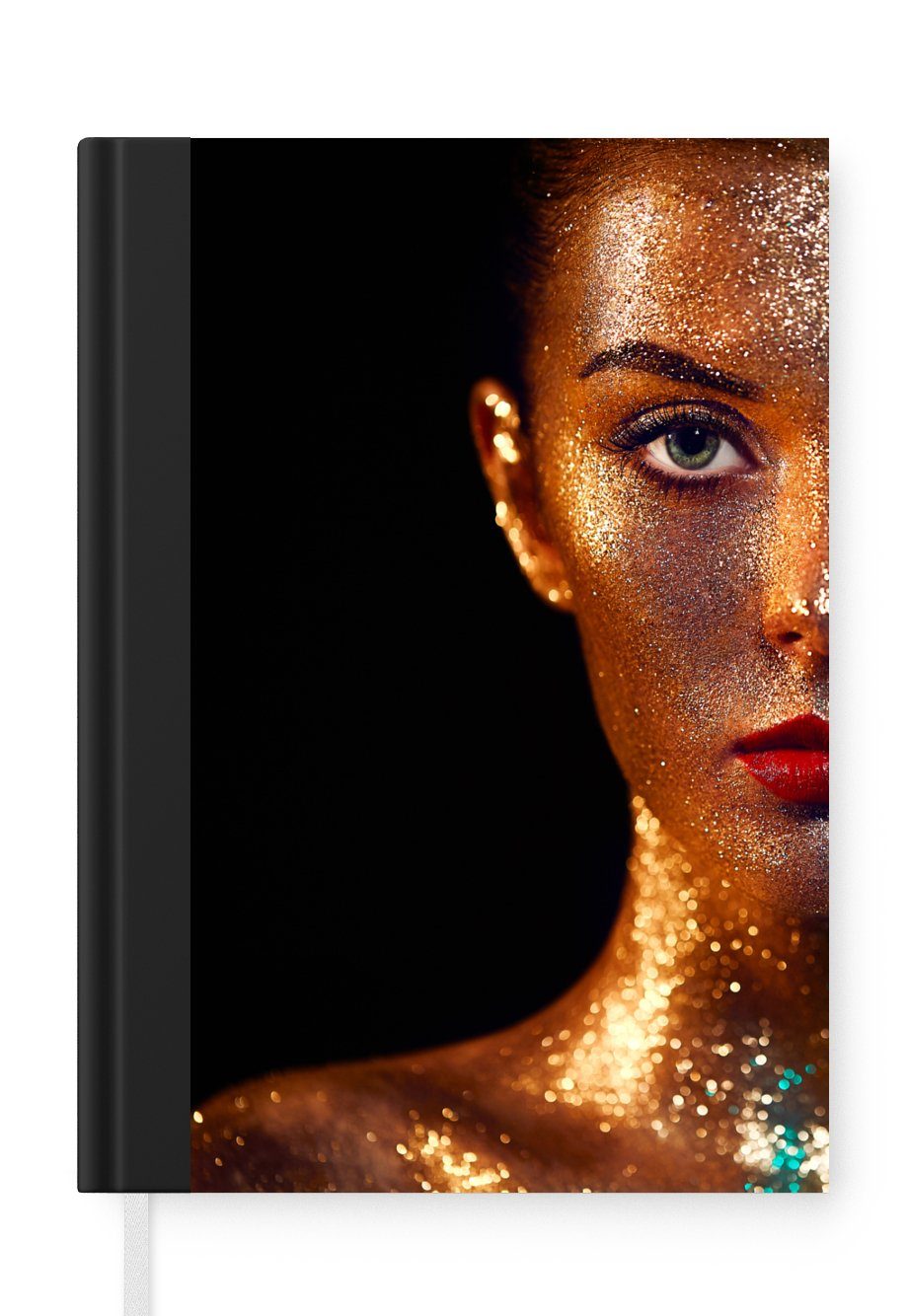 MuchoWow Notizbuch Make-up - Gold - Frau - Luxus - Glitzer - Kunst, Notebook, Notizblock a5, Tagebuch, Journal Liniert
