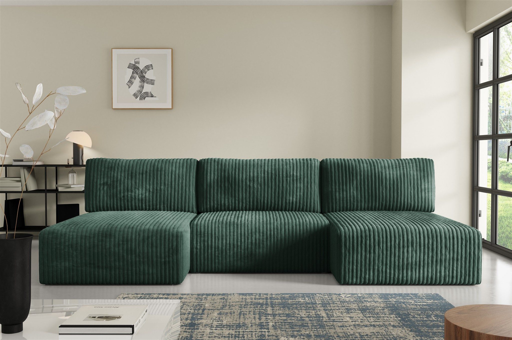 Fun Möbel Wohnlandschaft Sofa NATALIA mit Schlaffunktion in Stoff Tilia, Rundumbezug, mit Bettkasten