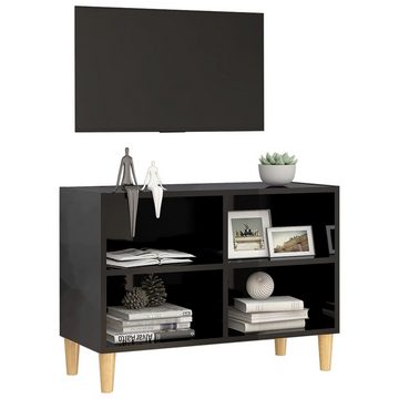 furnicato TV-Schrank mit Massivholz-Beinen Hochglanz-Schwarz 69,5x30x50cm