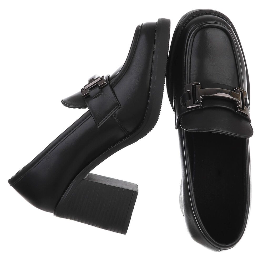 Ital-Design Elegante Loafer mit Absatz und markanter Schnalle für Damen High-Heel-Pumps (91409563) Blockabsatz Pumps in Schwarz