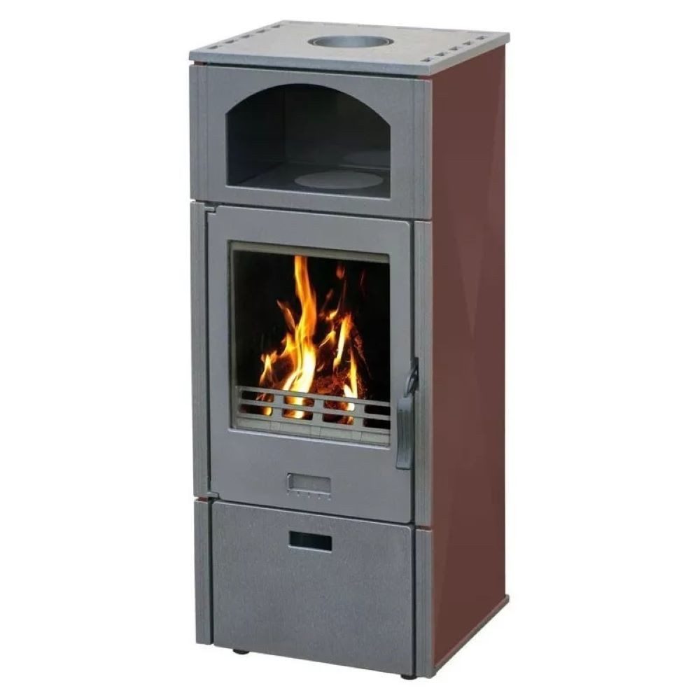 Plamen Kaminofen Plamen Laguna Kaminofen braun 8 kW mit Herdplatte – Holzofen aus Guss