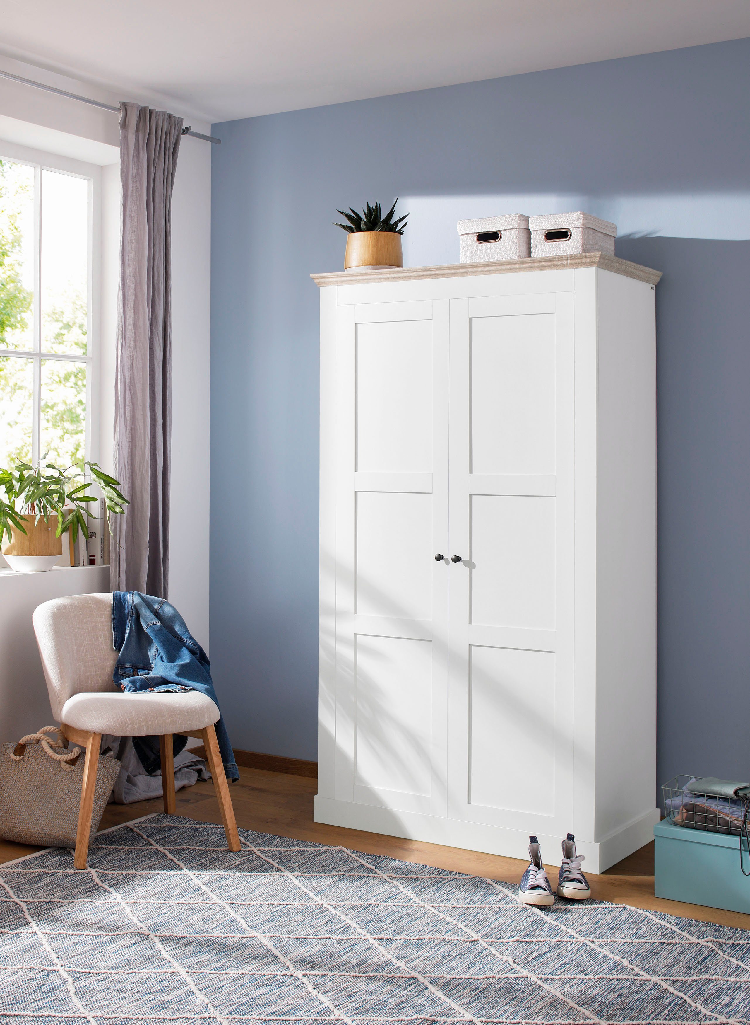 Home affaire Kleiderschrank Clonmel mit Einlegeboden und Kleiderstange hinter die Türen, Höhe 180 cm weiß/eiche