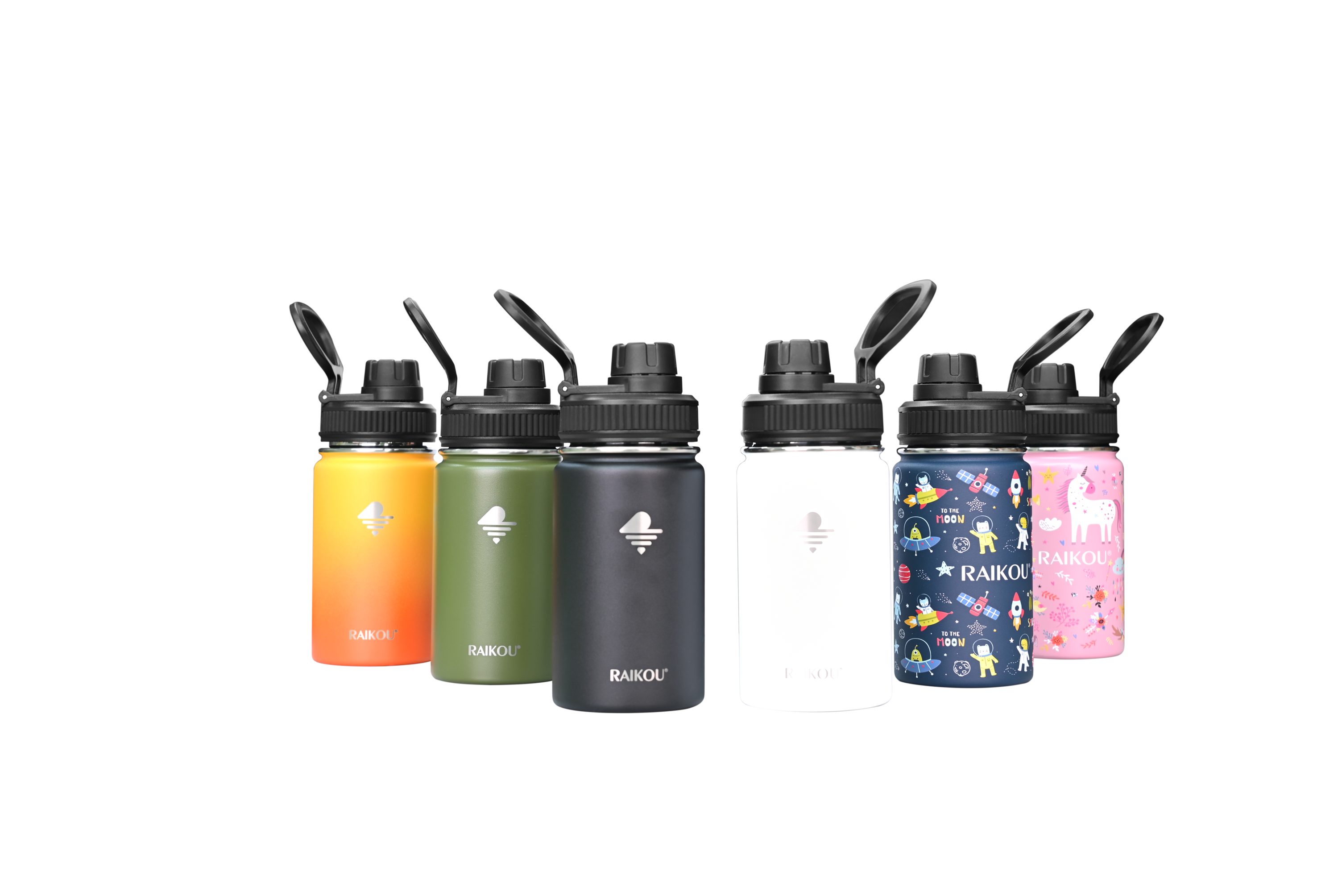 Sportflasche, Wasserflasche Auslaufsichere Trinkflasche Isolierflasche RAIKOU 2 mit Schwarz Deckel Vakuumisolierte