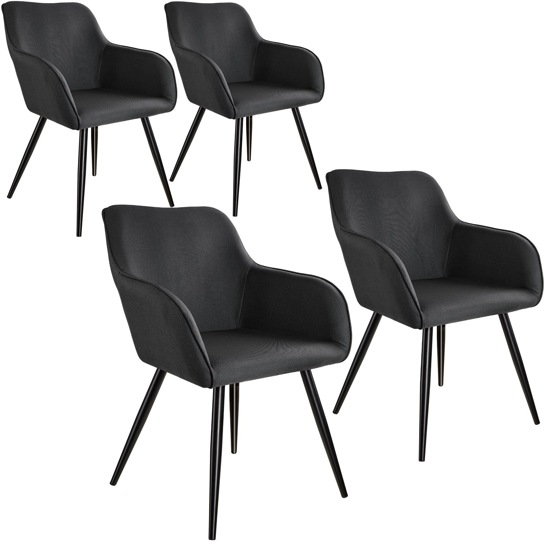 tectake Esszimmerstuhl 4er Set Stuhl Marilyn Leinenoptik, schwarze  Stuhlbeine (ul>4 Stühle in Leinenoptik, 4 St), Gepolstert