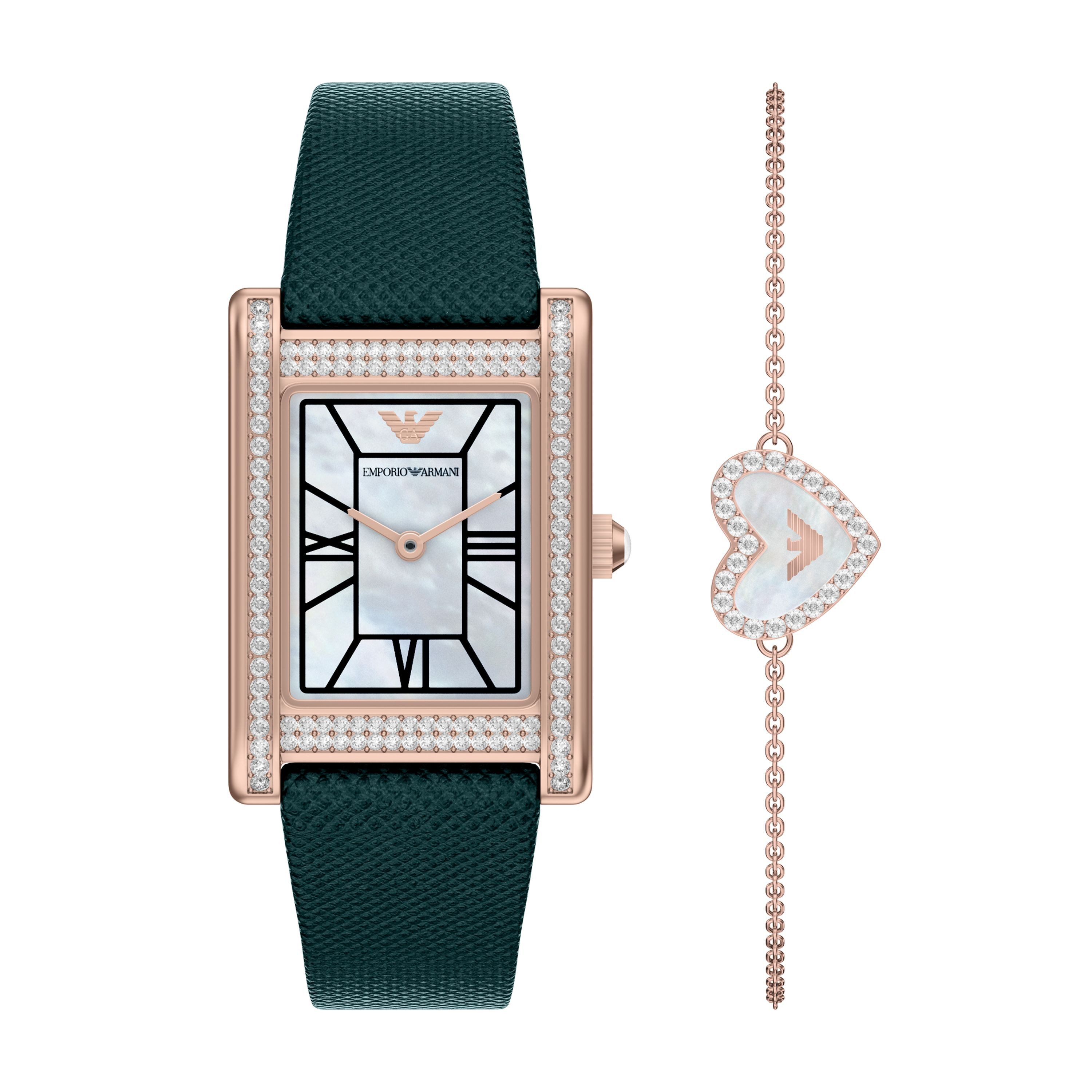 Emporio Armani Quarzuhr AR80085SET, (Set, 2-tlg., mit Armband), Armbanduhr, Damenuhr, Lederarmband, Ideal auch als Geschenk, analog