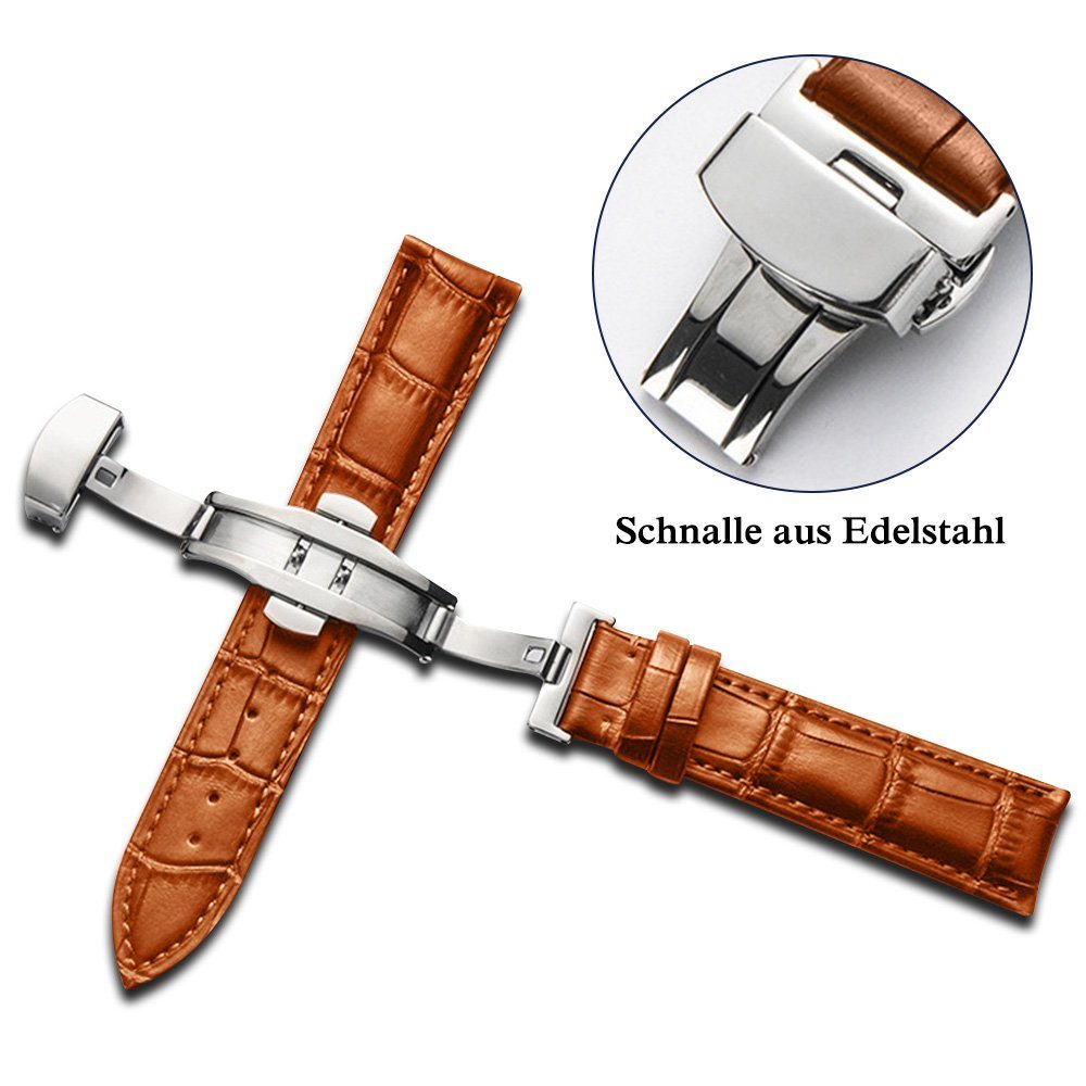 Sunicol Uhrenarmband Vintage,18/20/22mm, weiches Leder, Ersatzbänder für Uhren Smarte Uhren, Edelstahl-Schnalle