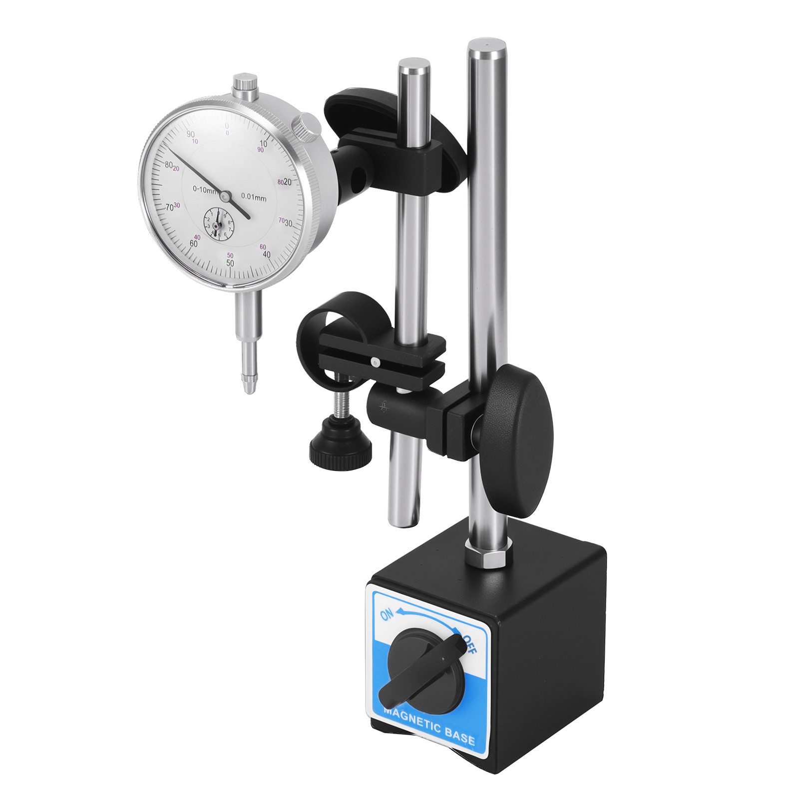 BlingBin Bohrlehre Magnetische Messuhr,0–10 Mm Bereich, 0,01 Mm Auflösung, 5x5 mm, Messuhren, 1 Set, 1-tlg., Präzisions-Inspektionswerkzeug mit Magnetischer Basis, Verstellbarer Langer Arm für Werkstatt, Labor, Formenbau