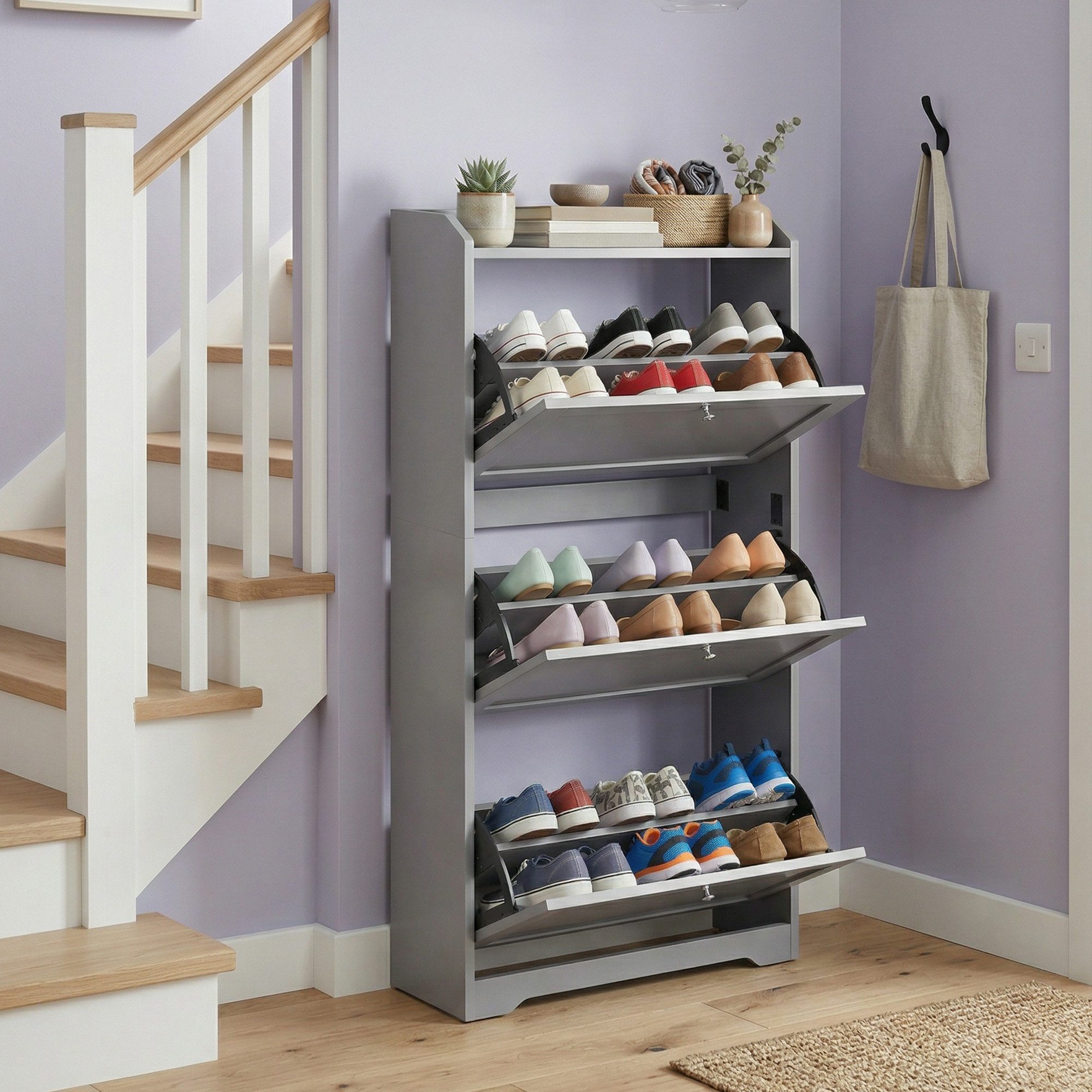 VASAGLE Schuhschrank 3 Klappen, Schuhkipper, Schuhaufbewahrung, erhöhte Kanten, für Flur Trennwand verstellbar, für bis zu 12-20 Paar Schuhe