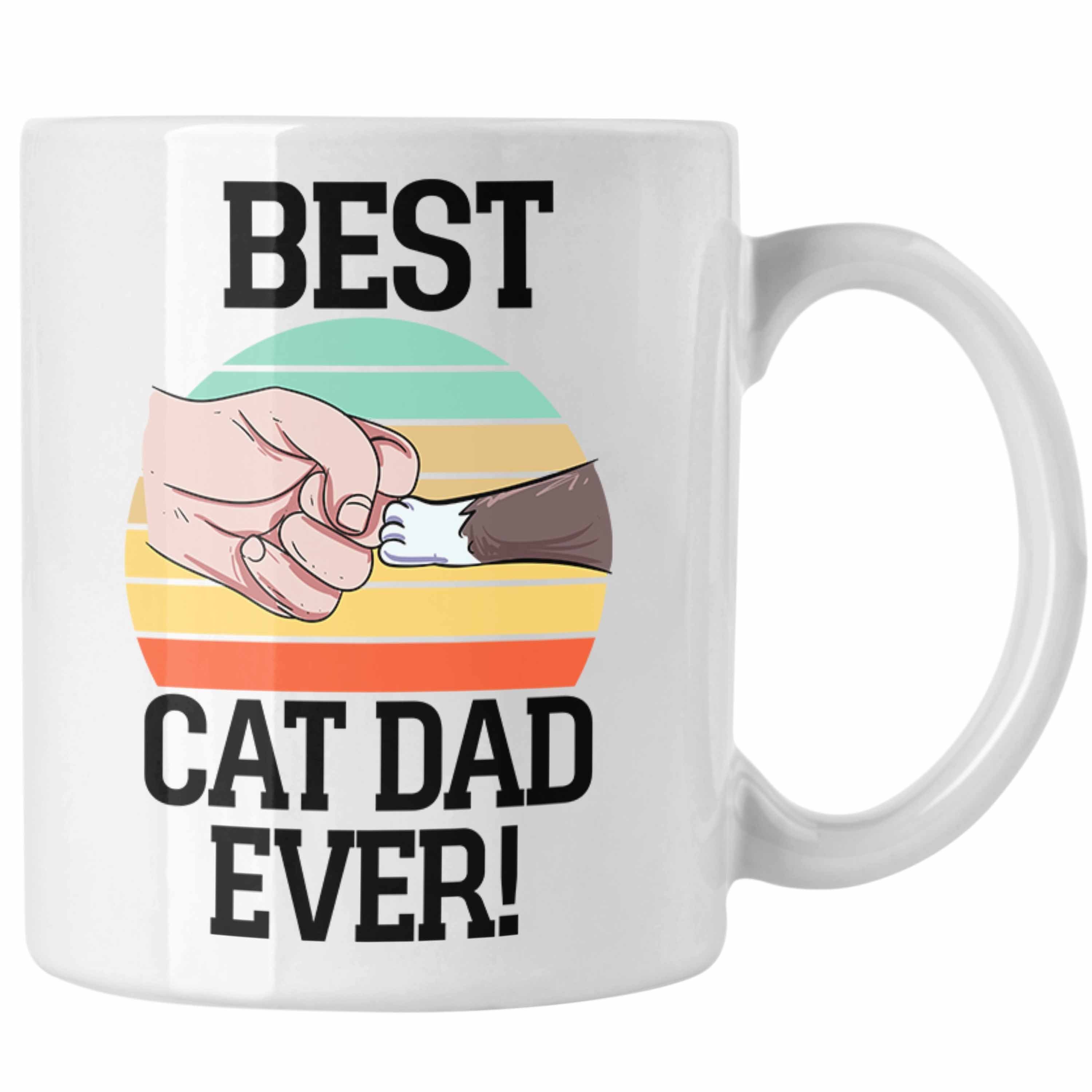Trendation Tasse Geschenkidee für Katzen-Papa Tasse Katzenmotiv Best Cat Dad Ever Weiss