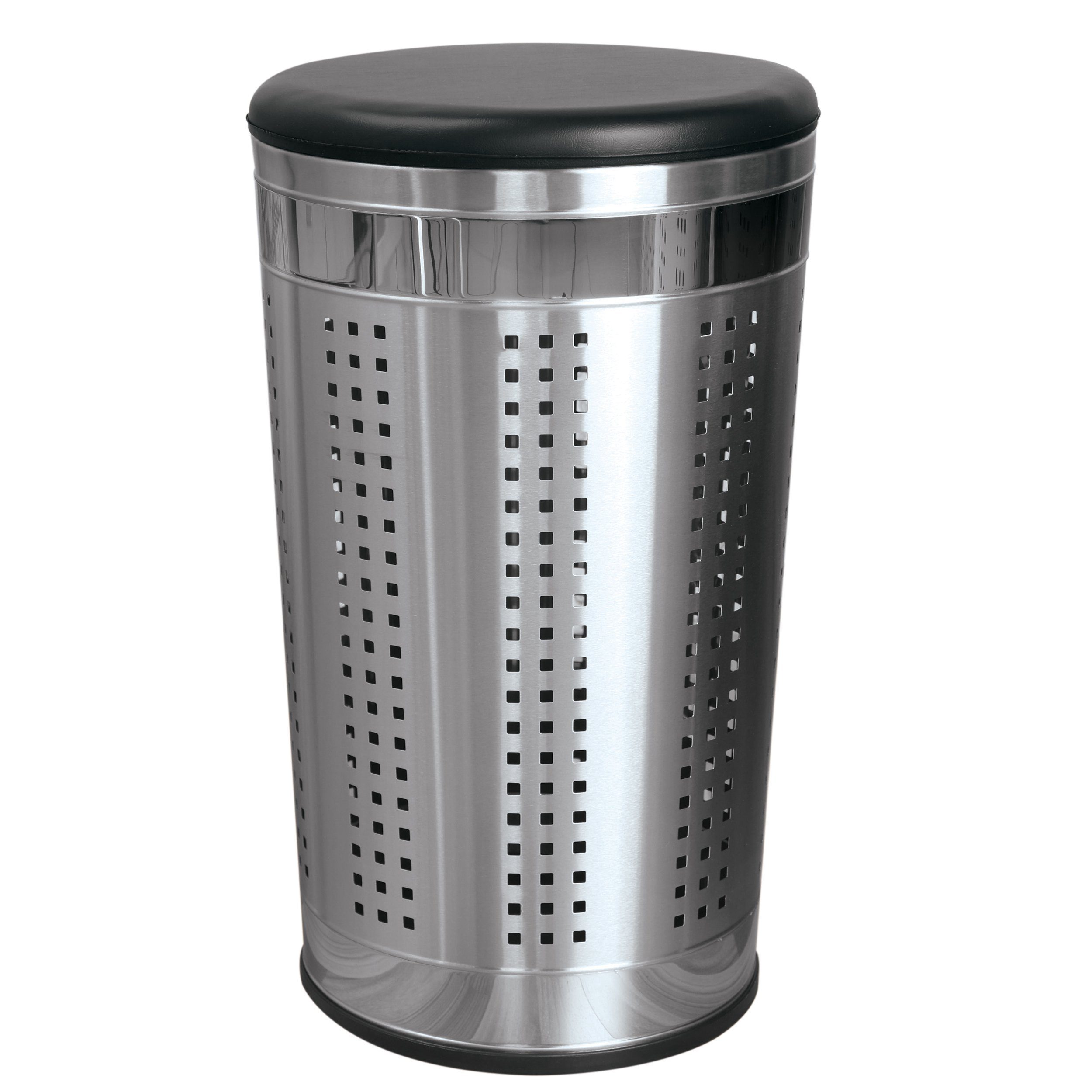 MSV Wäschetonne Wäschesammler mit Sitzkissen, Großzügiger Wäschebehälter aus Edelstahl, 46 L, Deckel mit Sitzpolsterung, silber