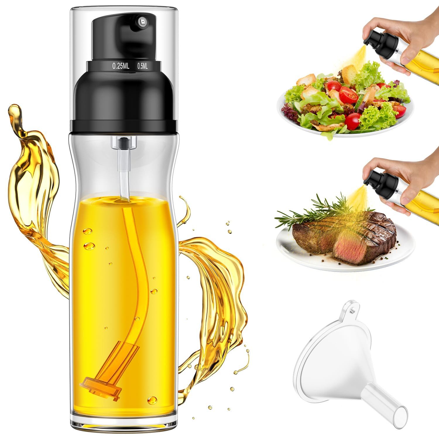Ölspender Ölsprüher Flasche 200 ml, Glas Öl Sprayer mit Einstellbarem Öl-Auslass