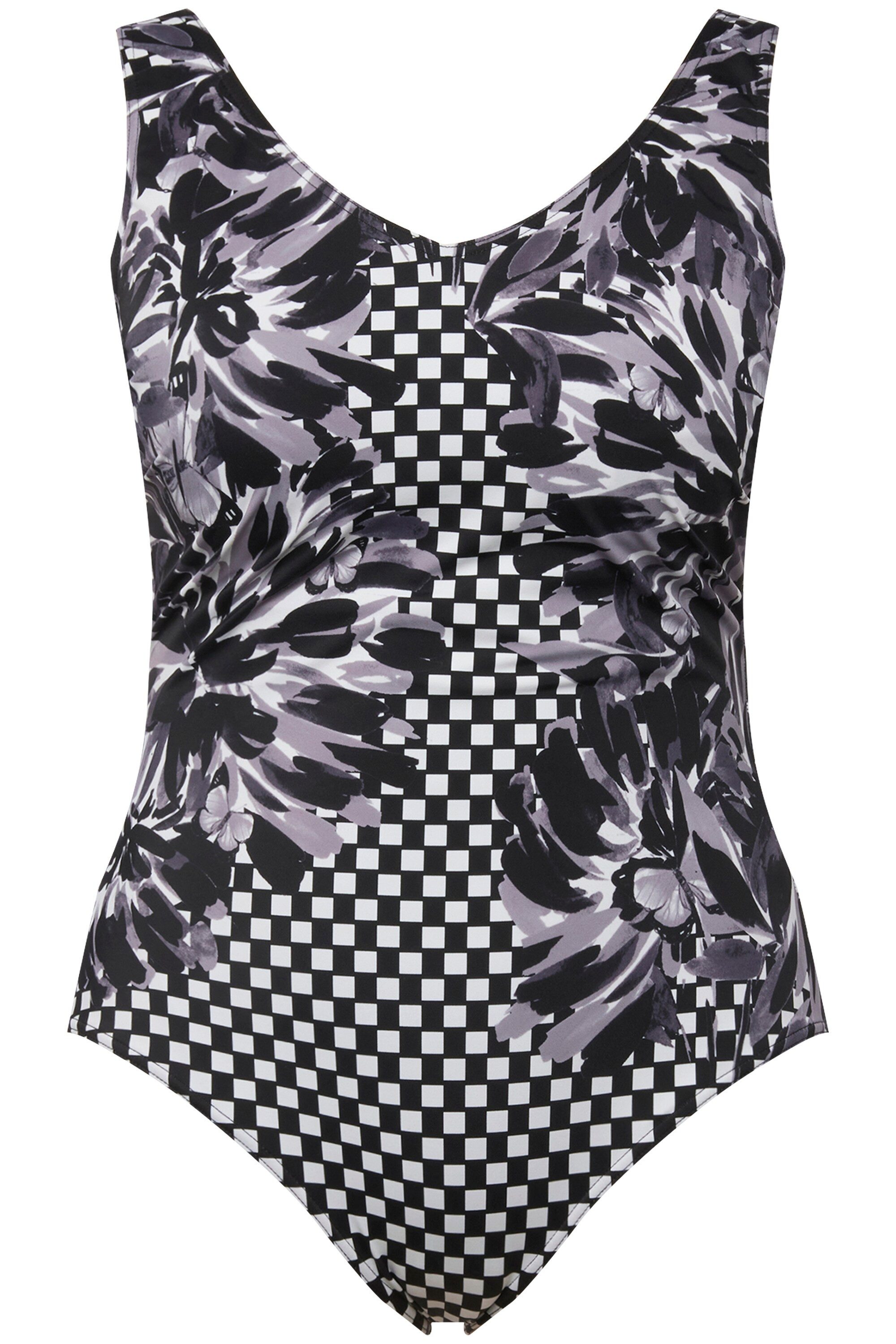 Ulla Popken Badeanzug Badeanzug Patchdruck ohne Softcups Unterbrustband günstig online kaufen