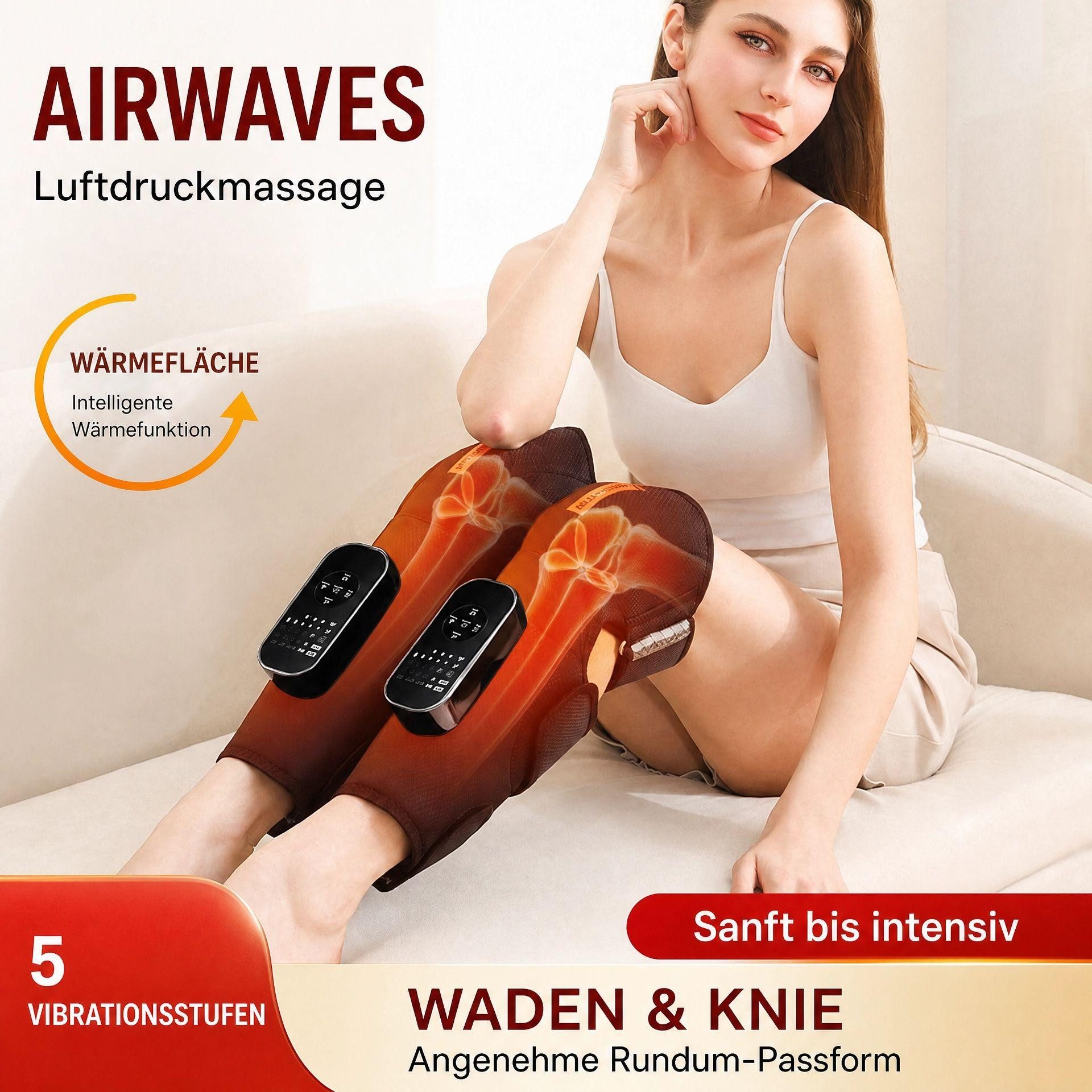 BBG Massagegerät Elektrisches Knie- und Beinmassagegerät mit Wärme, Luftdruckmassage und Vibration, 4 Massageprogramme 1-tlg., 5 Vibrationsstufen, 3 Temperaturs – Bild 2 von 5