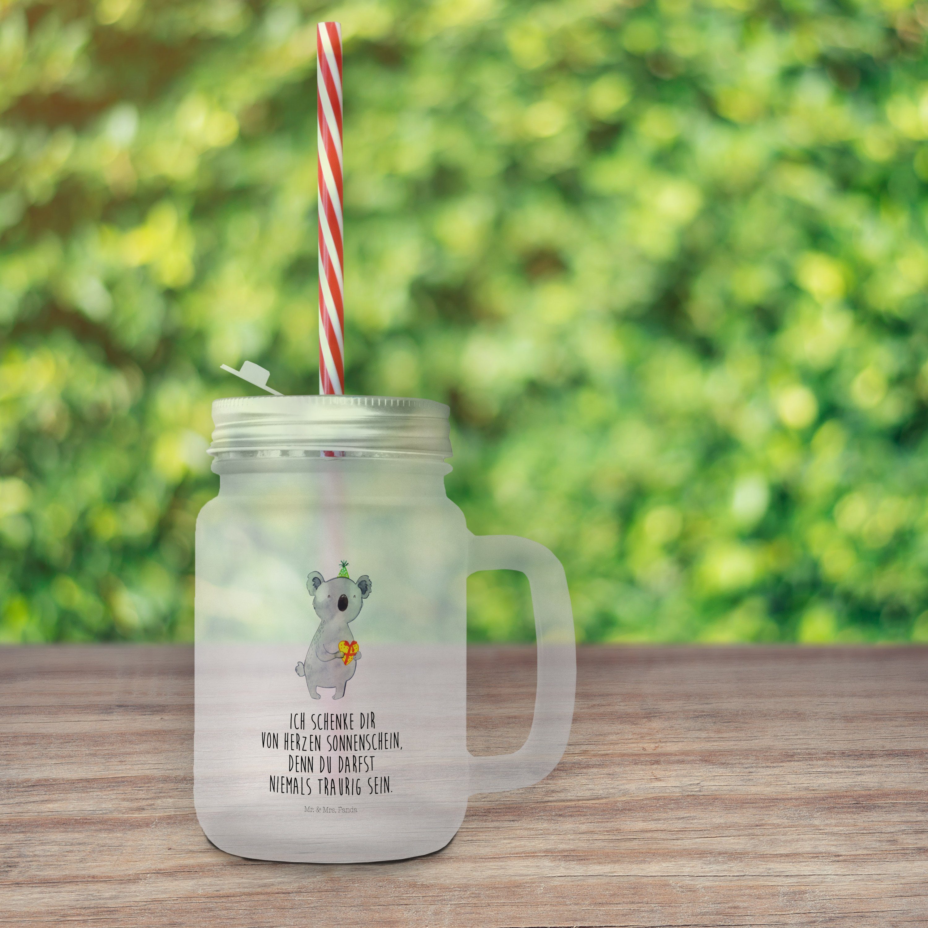 Mr. & Mrs. Geburtstag, Geschenk Koala Glas Premium - He, Trinkglas, Einmachglas, Transparent Panda - Glas