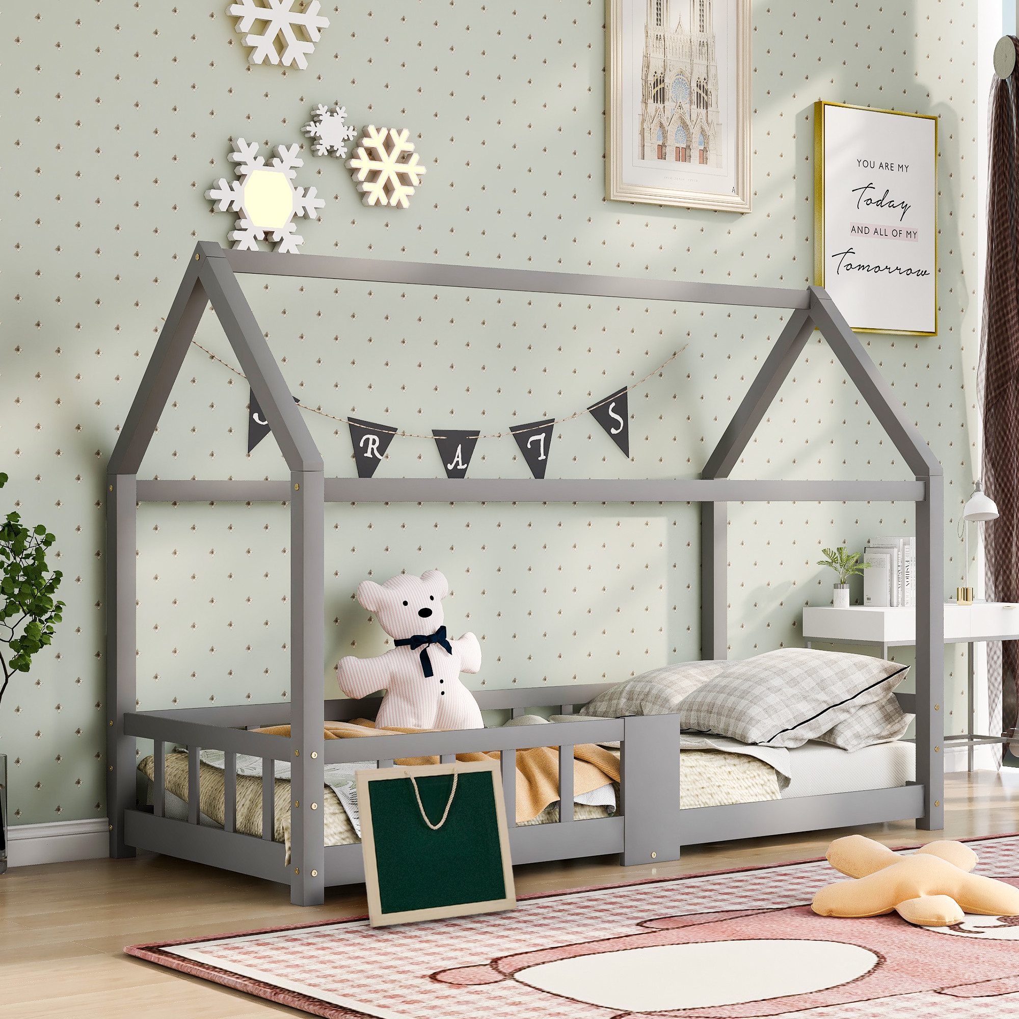 Merax Kinderbett »Artemis«, 90 x 200 cm Hausbett mit Rausfallschutz und Lattenrost, für Kinder- und Jugendzimmer