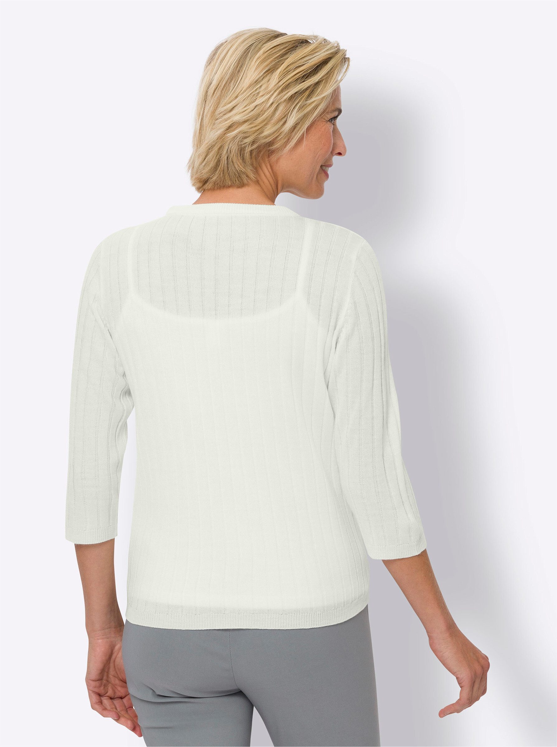 Sieh an! Strickpullover Rundhals-Pullover 3/4-Arm Rippoptik günstig online kaufen