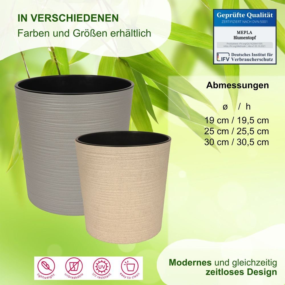 Heimwerkercenter Übertopf MePla - Kübel Malwa Strip ECO -ø19cm - grau – Bild 4 von 5